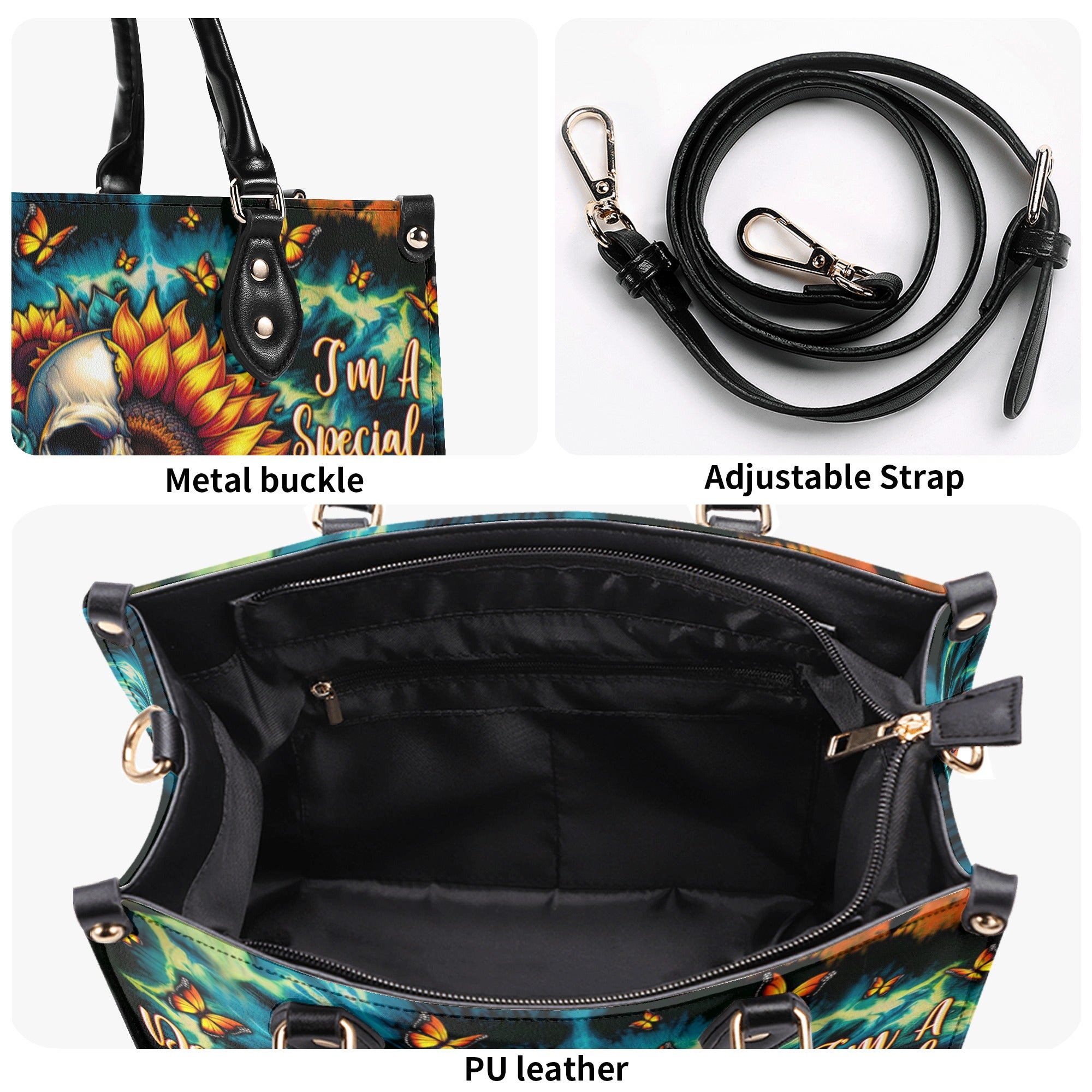 DON'T TRY TO FIGURE ME OUT SKULL SUNFLOWER LEATHER HANDBAG   - TLTW0911245