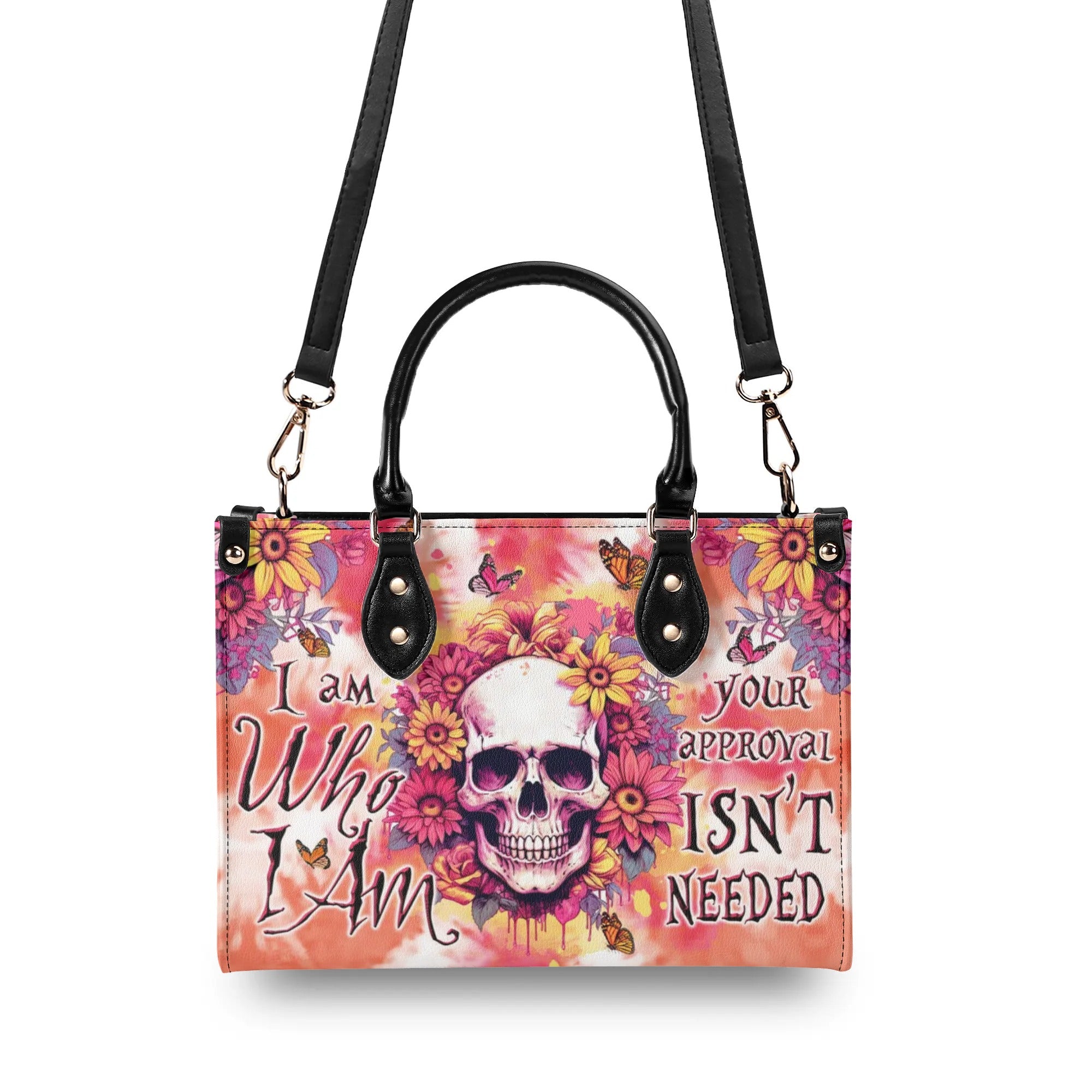 I AM WHO I AM FLORAL SKULL TIE DYE LEATHER HANDBAG - TLTW2406241