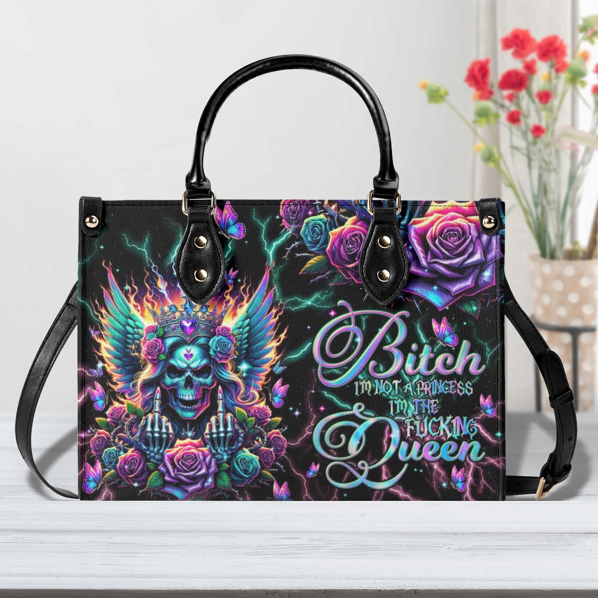 I'M THE FKING QUEEN SKULL LEATHER HANDBAG - TLNT2705244