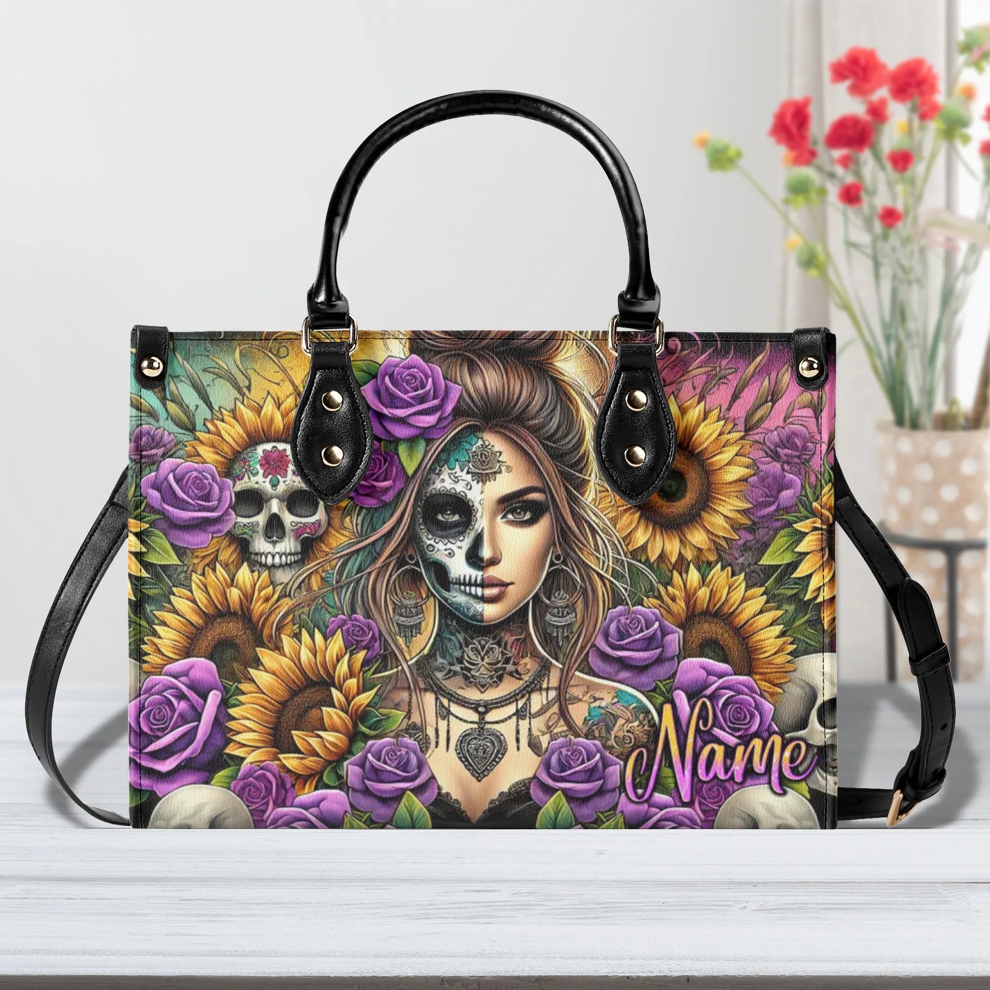 SKULL LADY FLOWER LEATHER HANDBAG - TLNT0908244