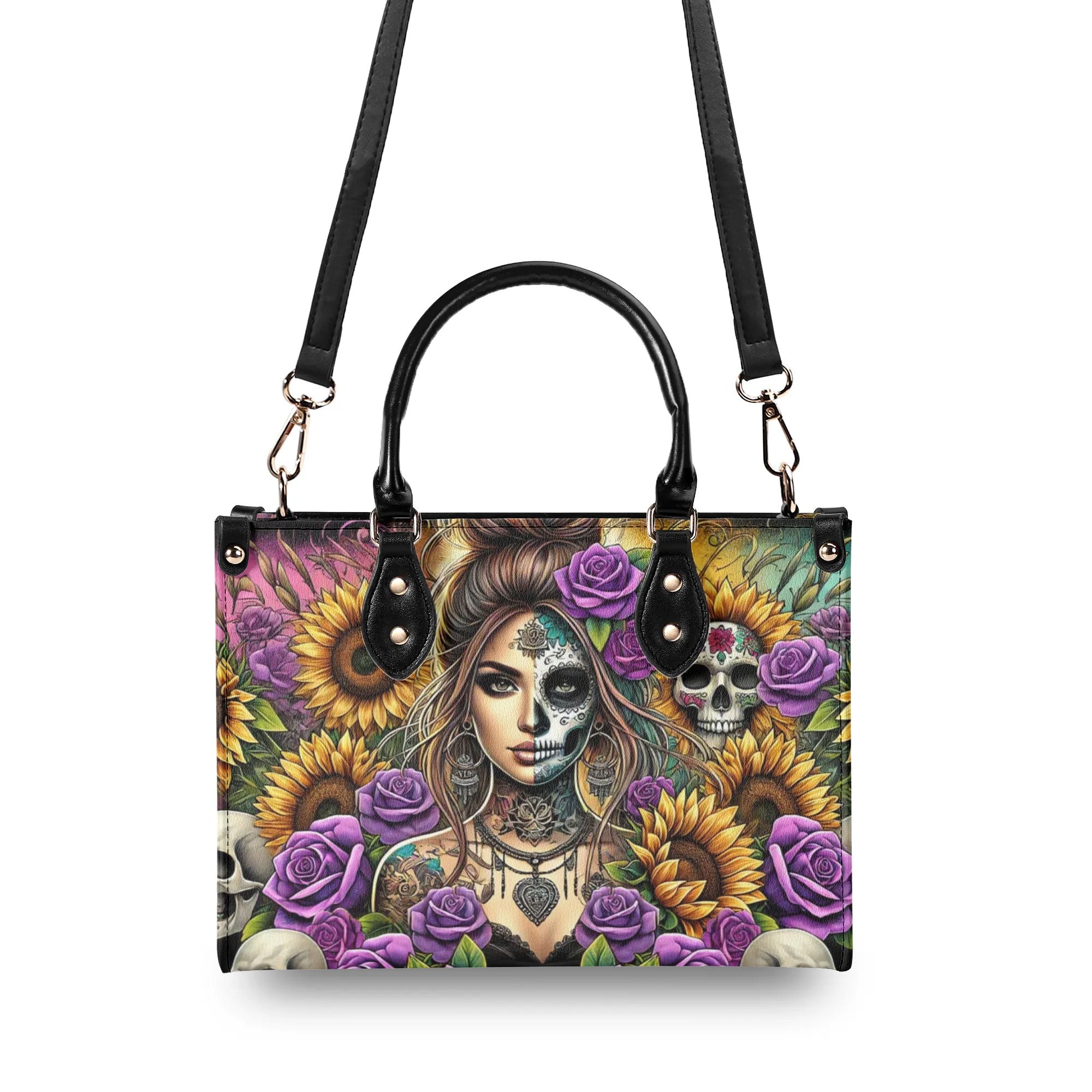 SKULL LADY FLOWER LEATHER HANDBAG - TLNT0908244