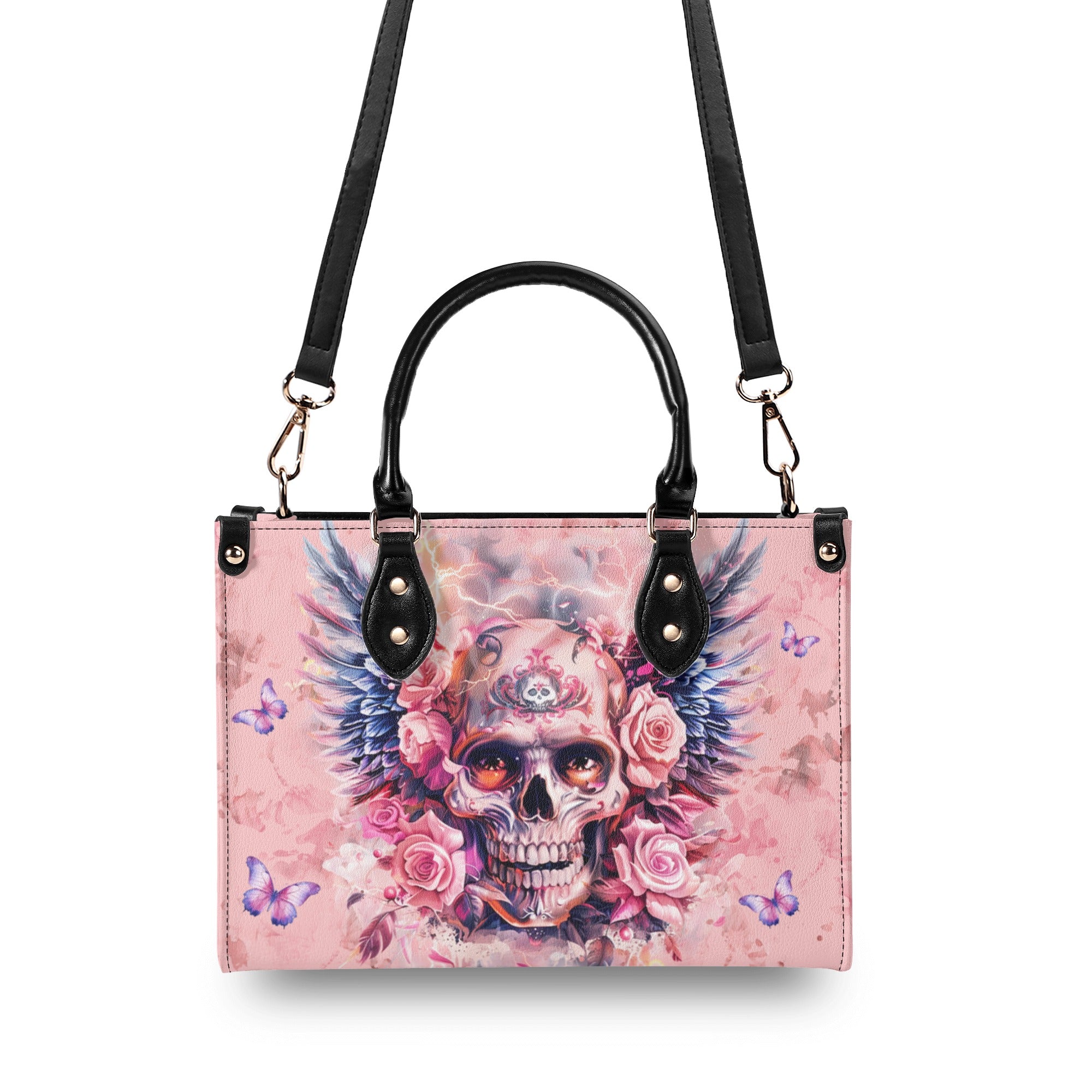 SKULL WINGS ROSE LEATHER HANDBAG - YHLN2910245