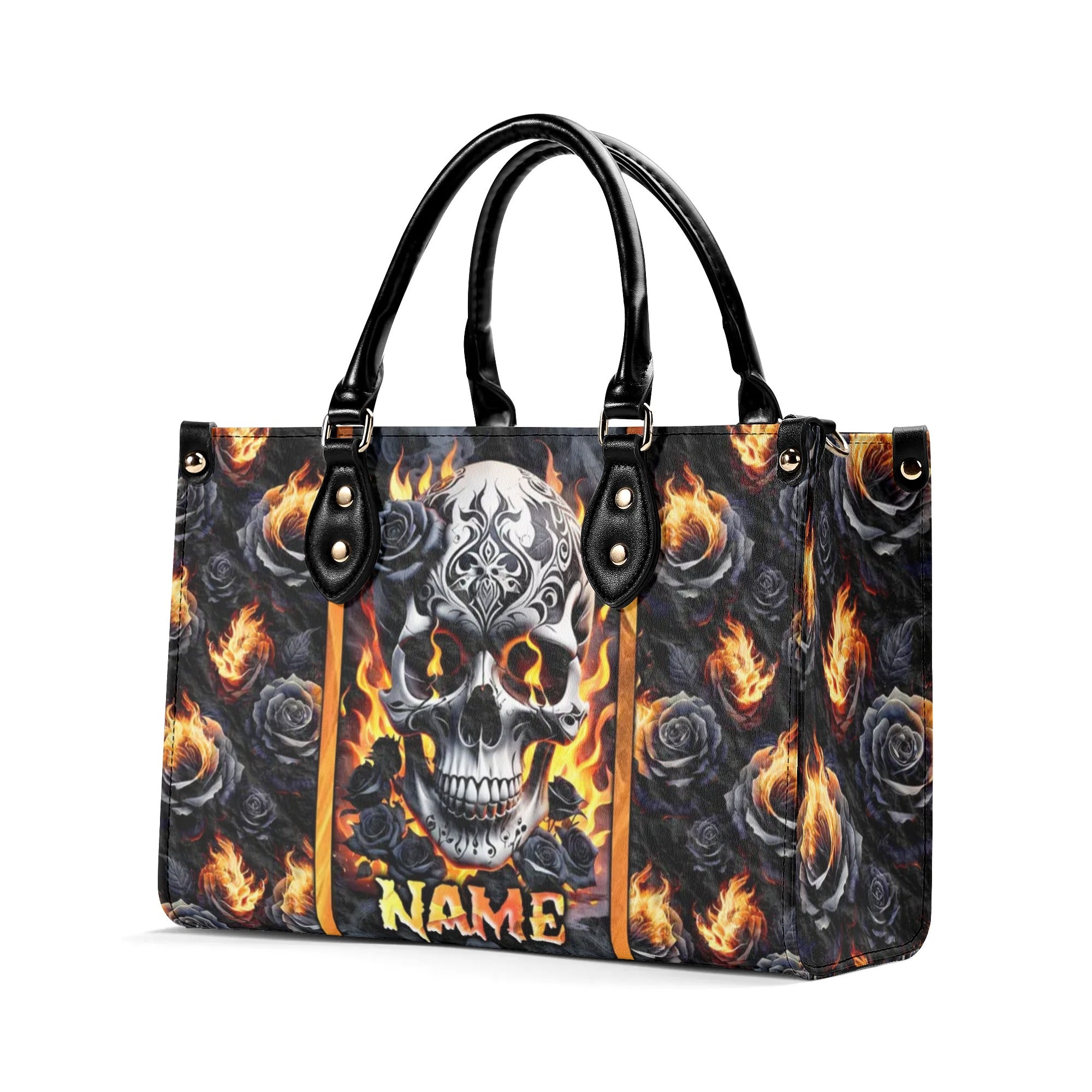 SKULL FIRE BLACK ROSE LEATHER HANDBAG - TLNZ2506245