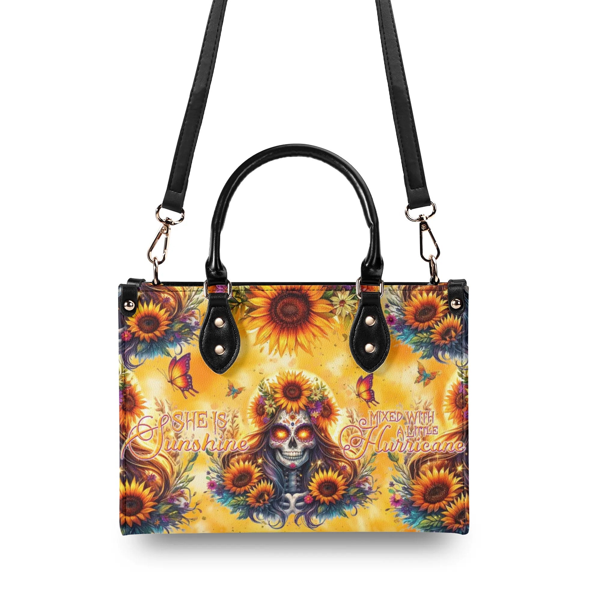 SHE IS SUNSHINE SUNFLOWER SKULL LEATHER HANDBAG - TLNT2406243