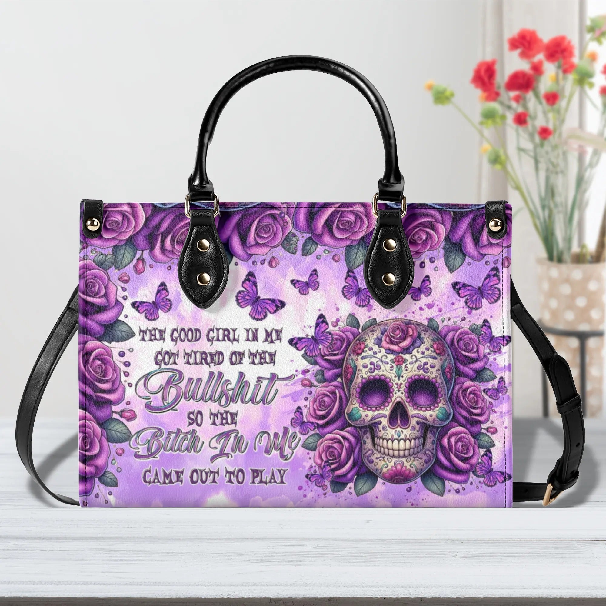 SUGAR SKULL ROSE LEATHER HANDBAG  - TLTR0810245