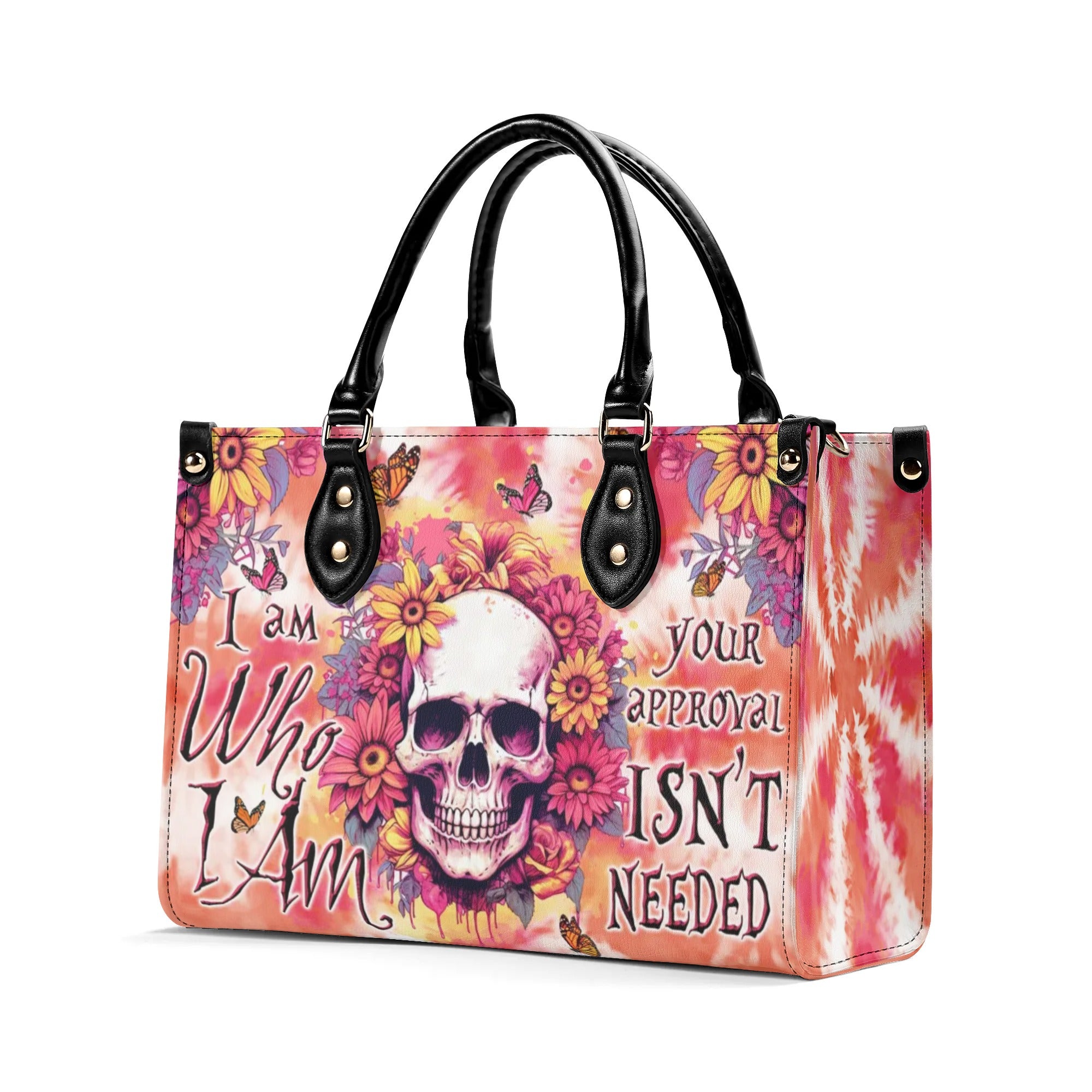 I AM WHO I AM FLORAL SKULL TIE DYE LEATHER HANDBAG - TLTW2406241