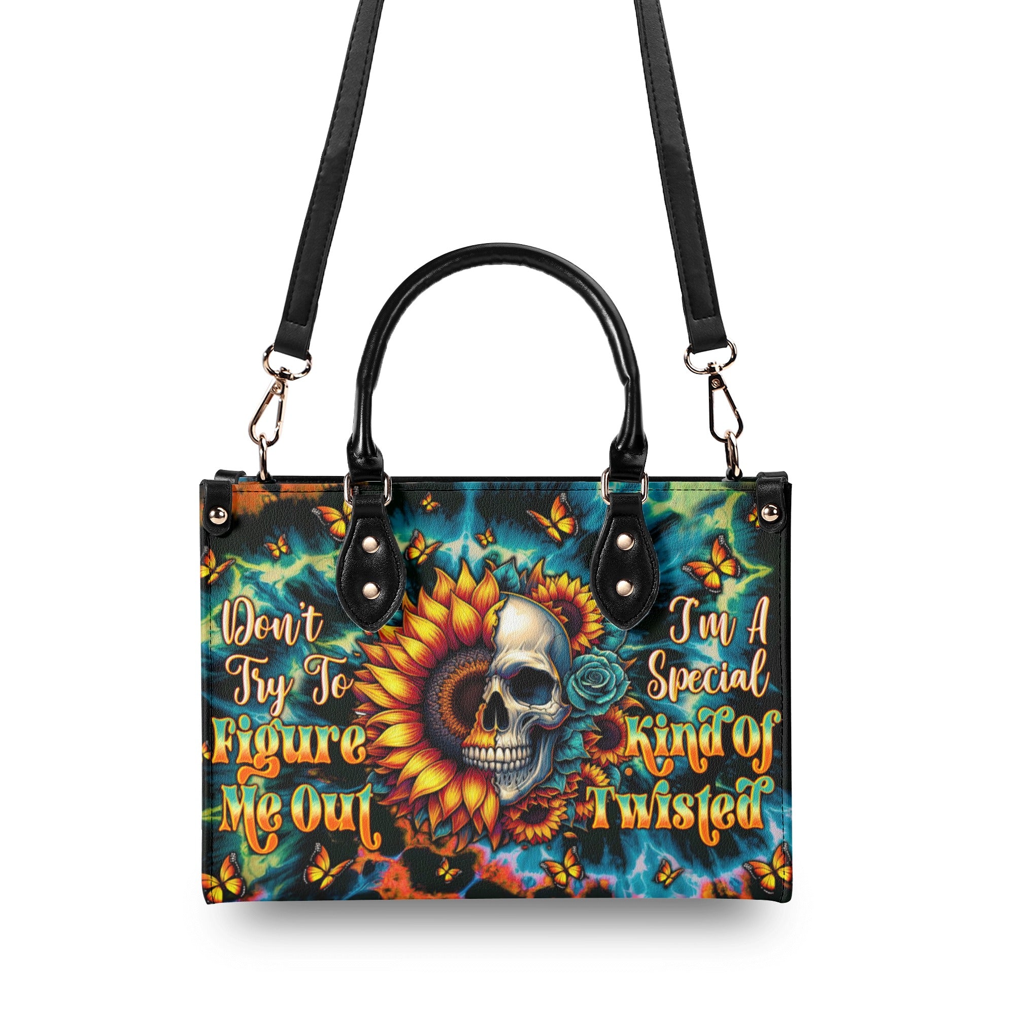 DON'T TRY TO FIGURE ME OUT SKULL SUNFLOWER LEATHER HANDBAG   - TLTW0911245