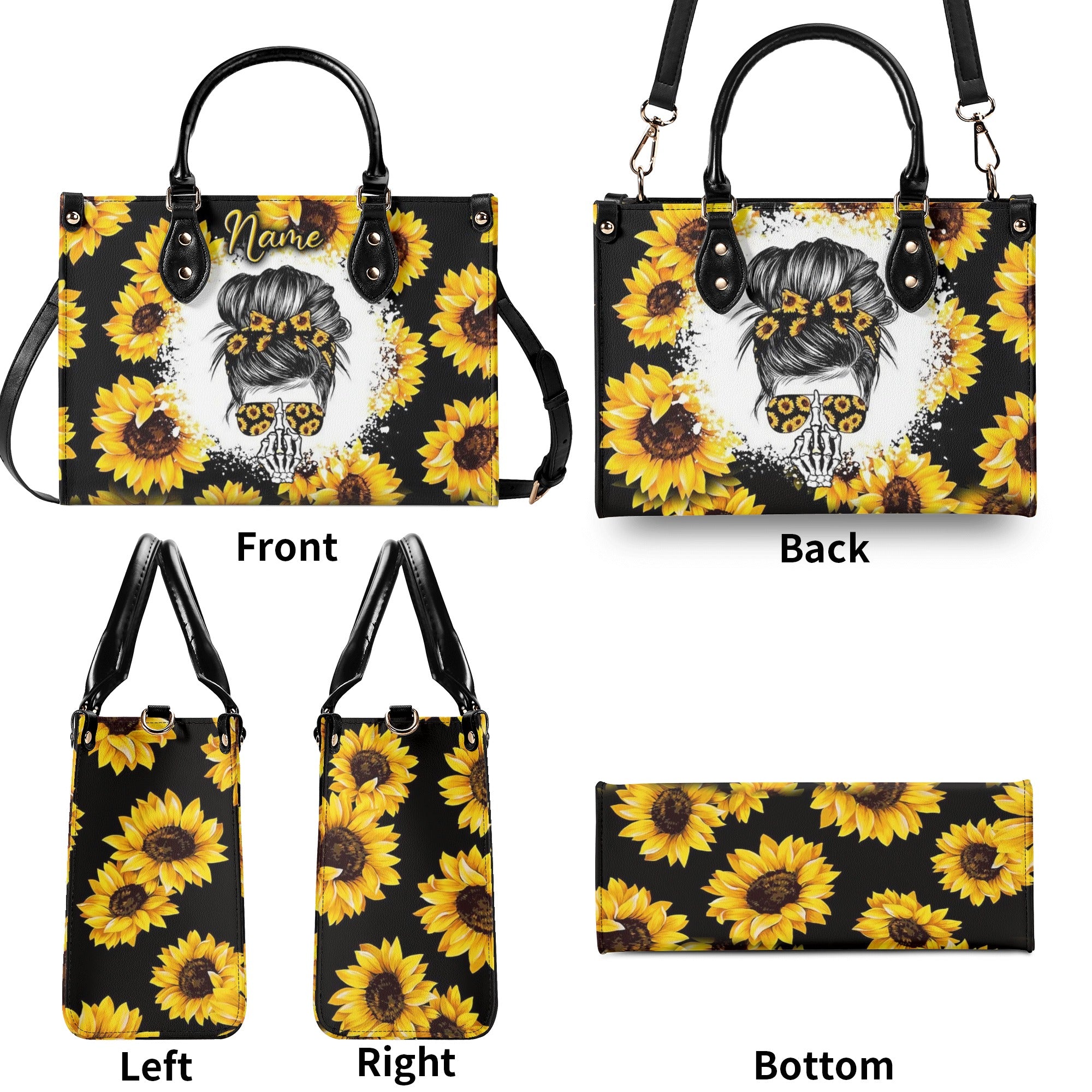 MESSYBUN SKULL SUNFLOWER LEATHER HANDBAG - YHLN2111244