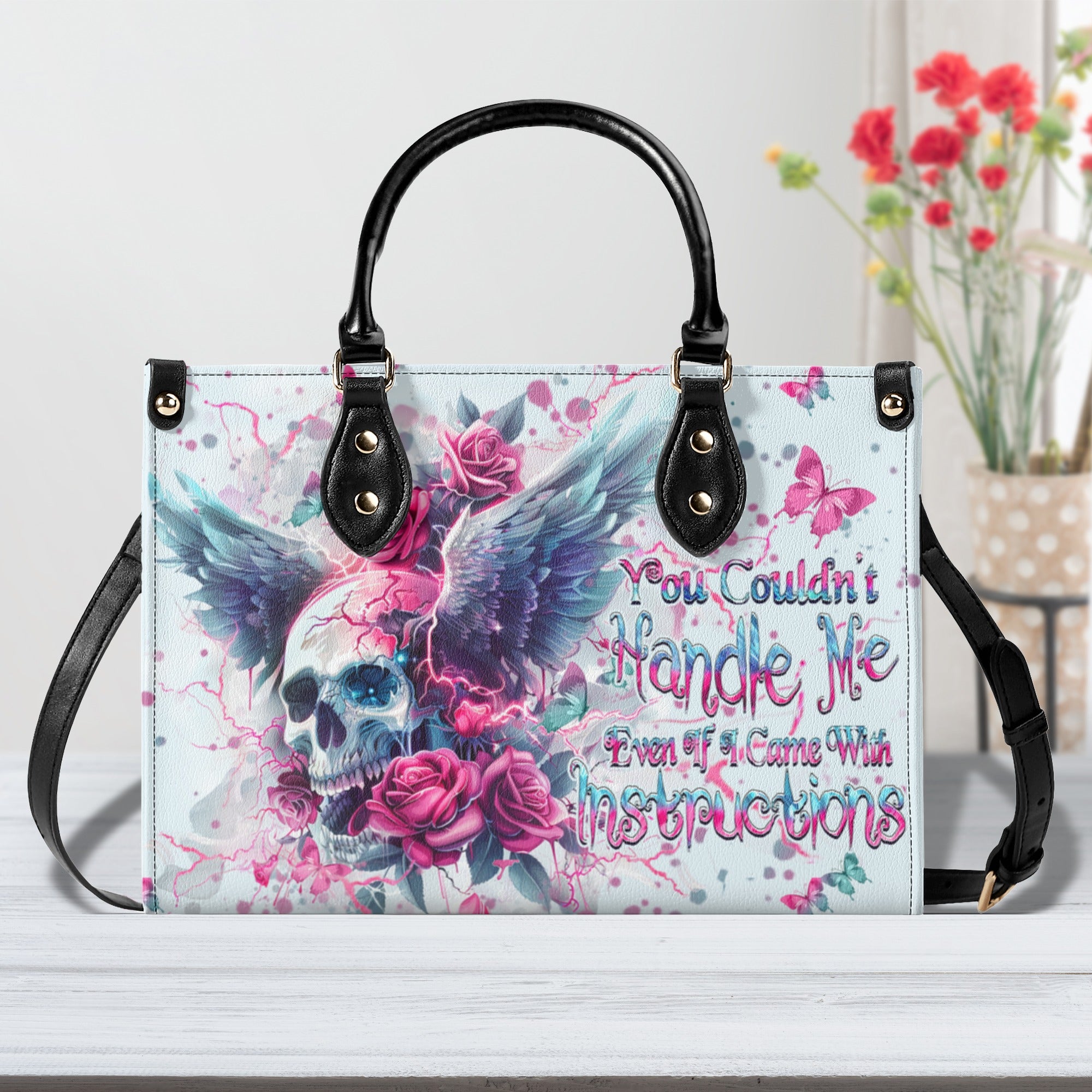 YOU COULDN'T HANDLE ME SKULL WINGS LEATHER HANDBAG - YHHN2510244