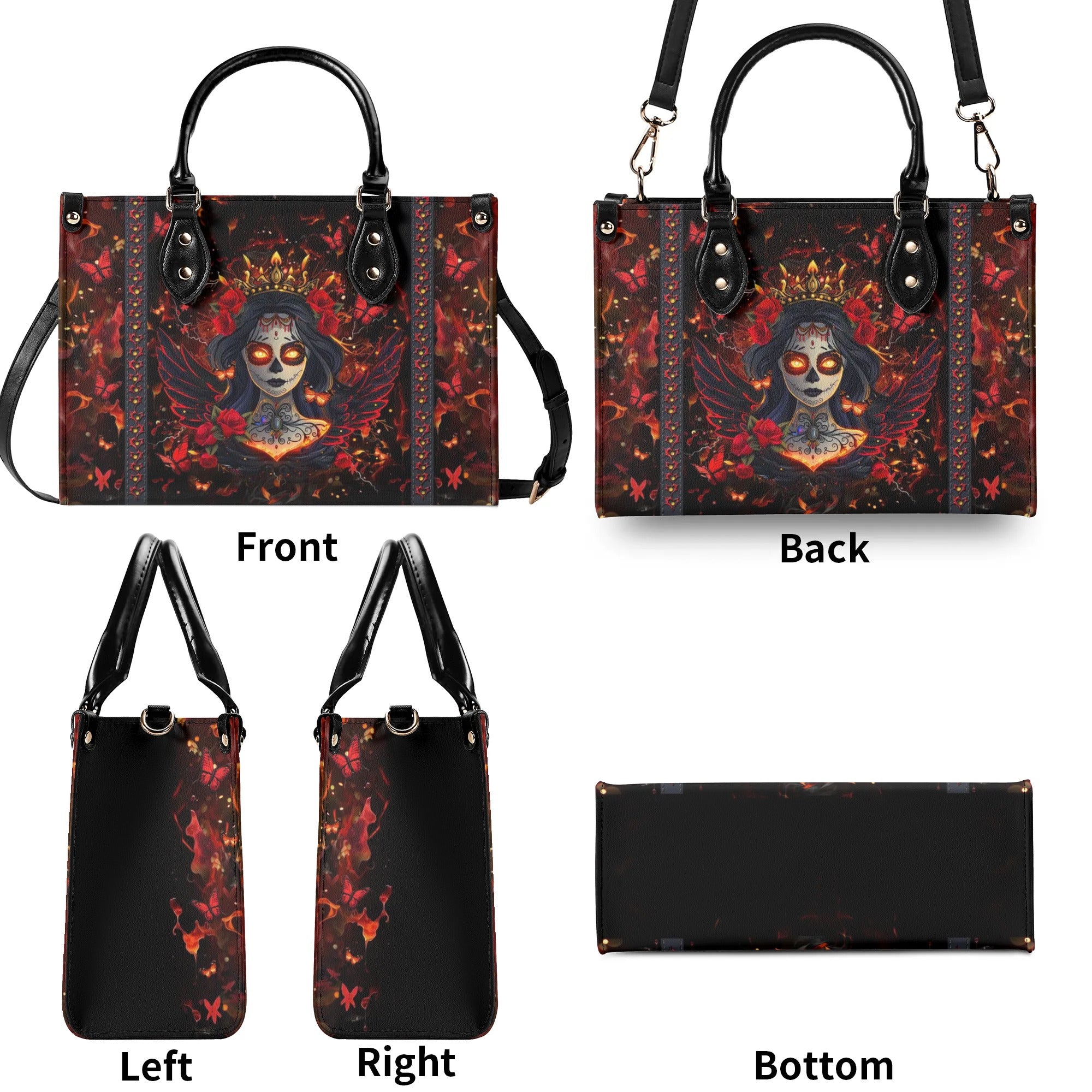 RED BLACK SKULL LADY LEATHER HANDBAG - YHLT1110242