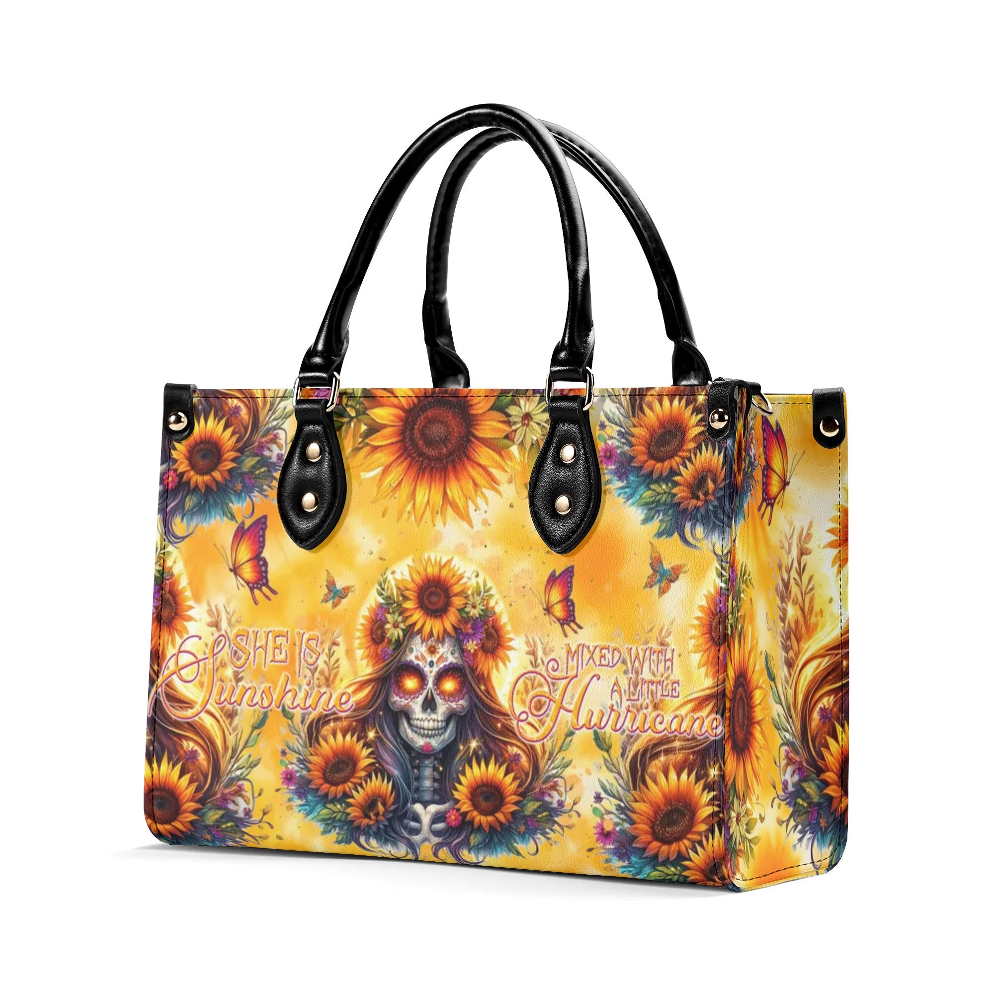 SHE IS SUNSHINE SUNFLOWER SKULL LEATHER HANDBAG - TLNT2406243