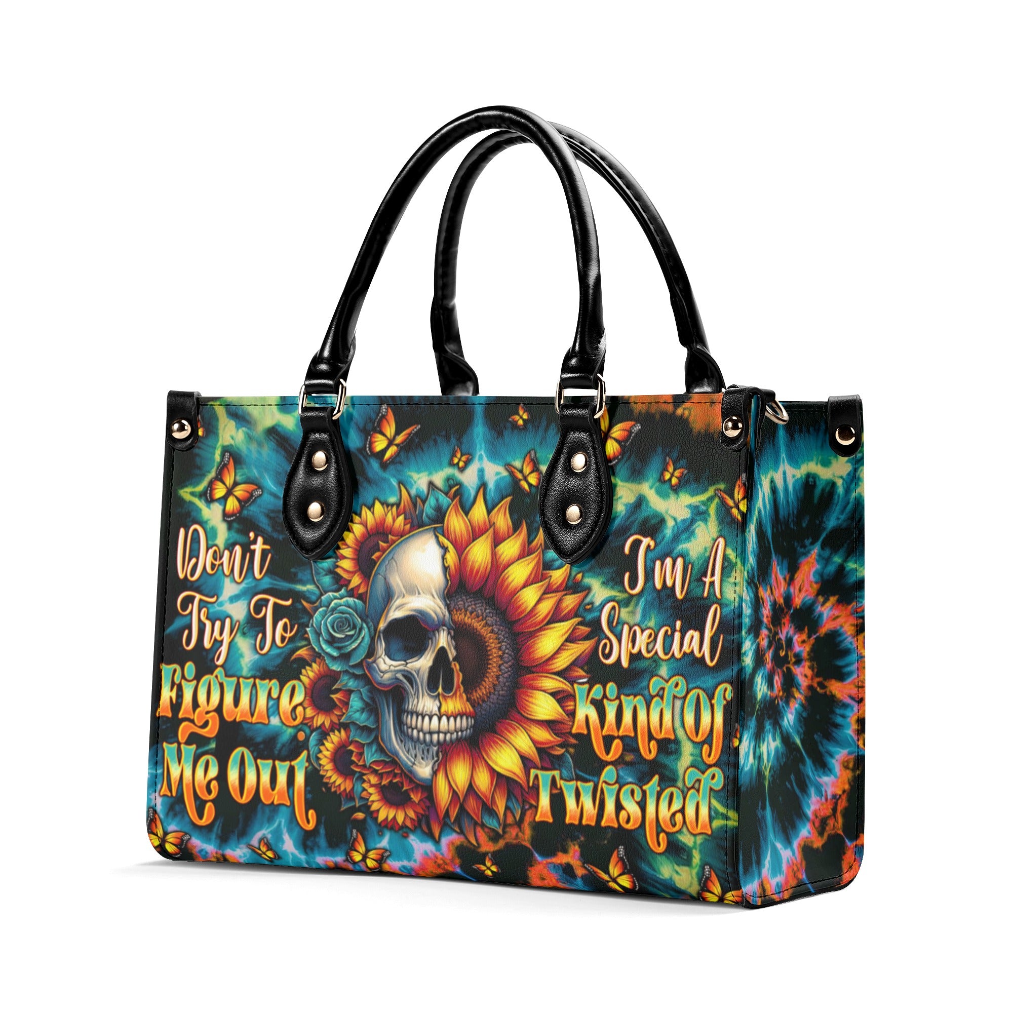 DON'T TRY TO FIGURE ME OUT SKULL SUNFLOWER LEATHER HANDBAG   - TLTW0911245