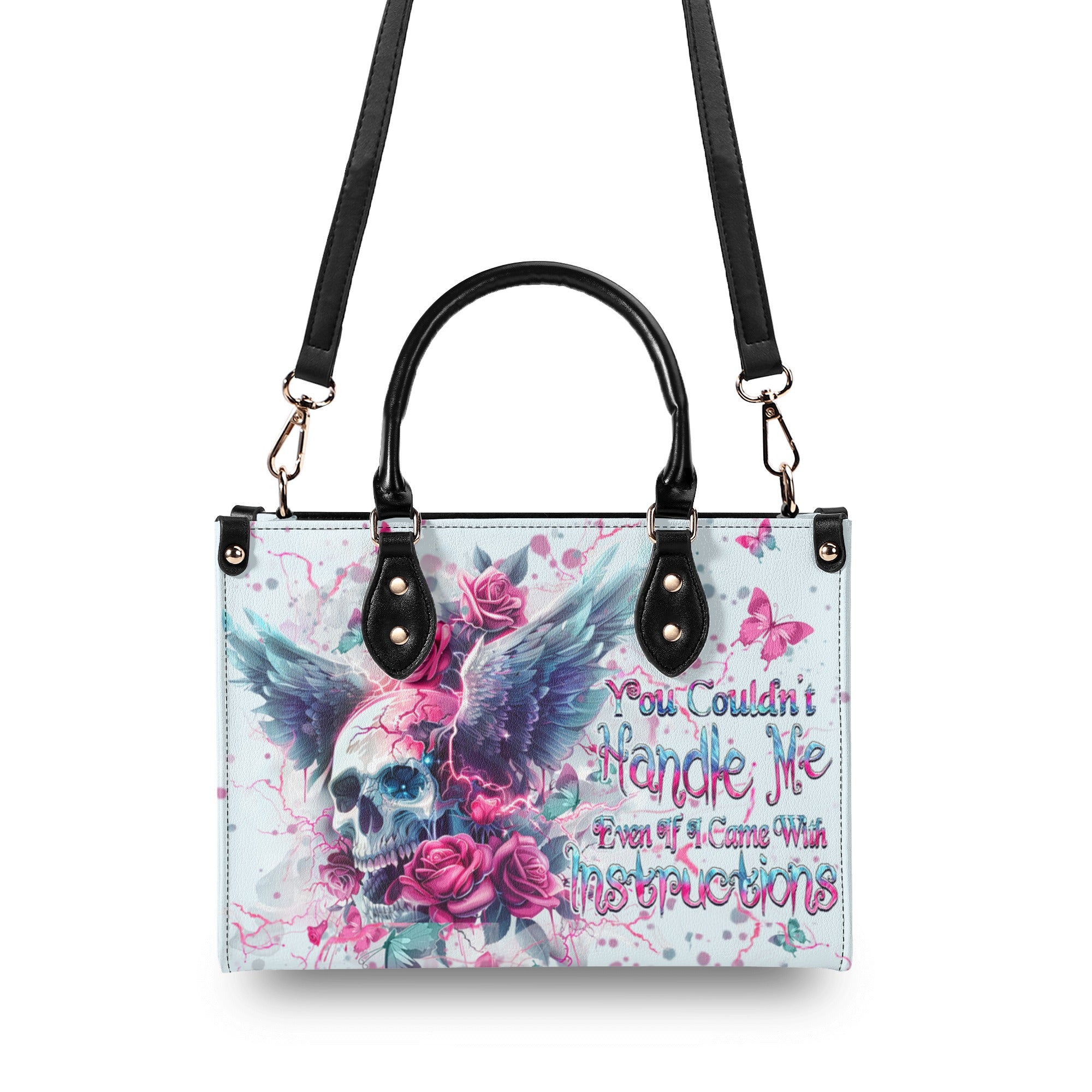 YOU COULDN'T HANDLE ME SKULL WINGS LEATHER HANDBAG - YHHN2510244