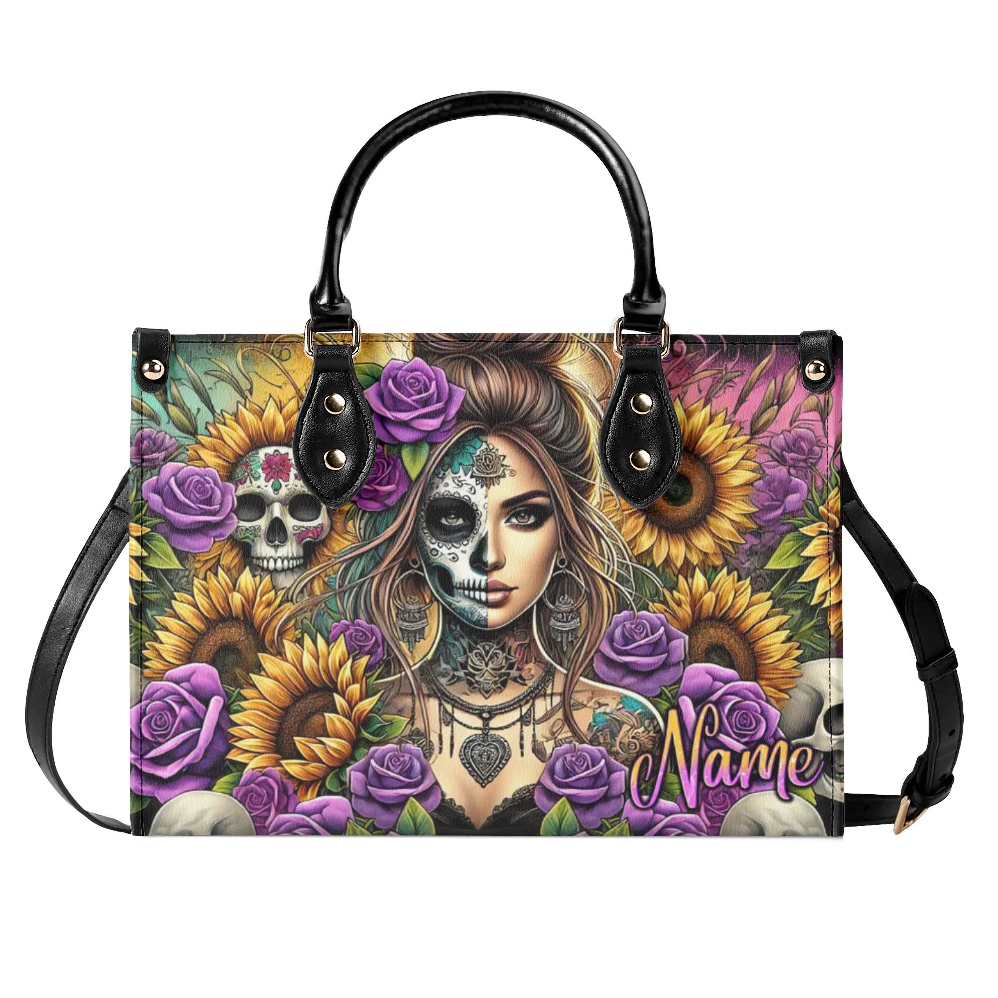 SKULL LADY FLOWER LEATHER HANDBAG - TLNT0908244