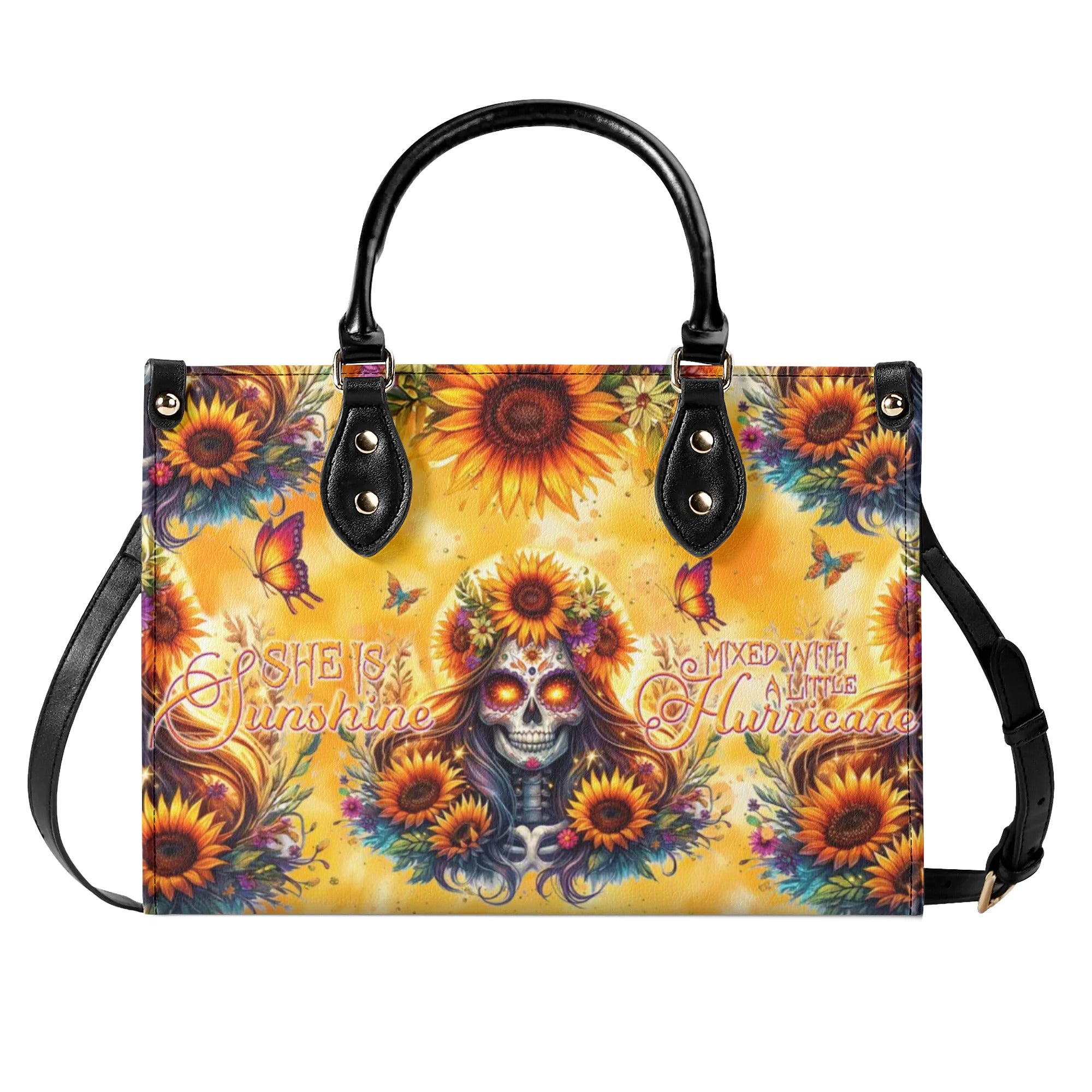 SHE IS SUNSHINE SUNFLOWER SKULL LEATHER HANDBAG - TLNT2406243