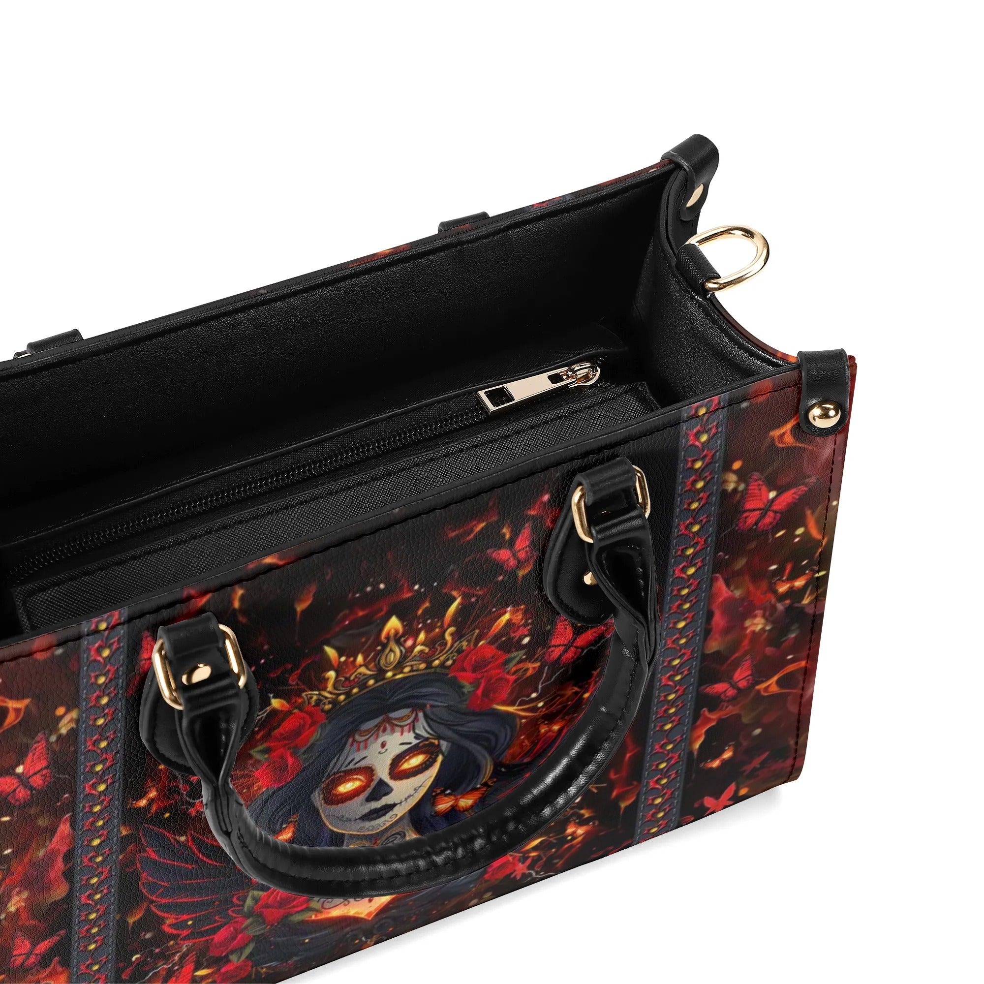 RED BLACK SKULL LADY LEATHER HANDBAG - YHLT1110242