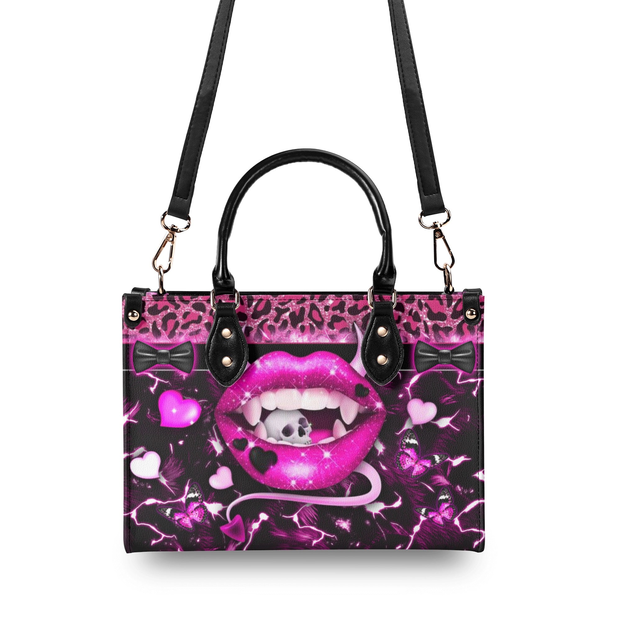 PINK EVIL LIPS LEATHER HANDBAG - YHDU0912244