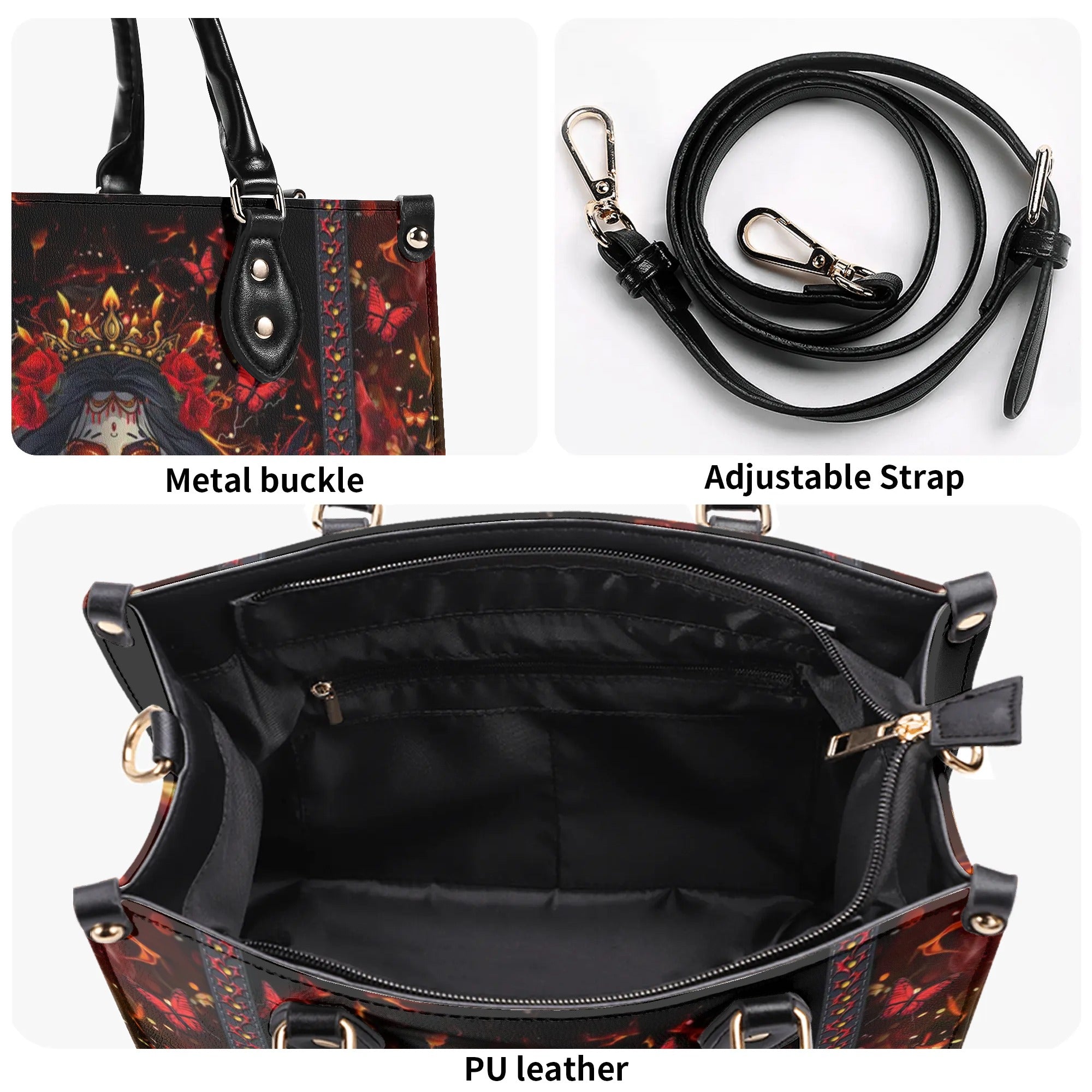 RED BLACK SKULL LADY LEATHER HANDBAG - YHLT1110242