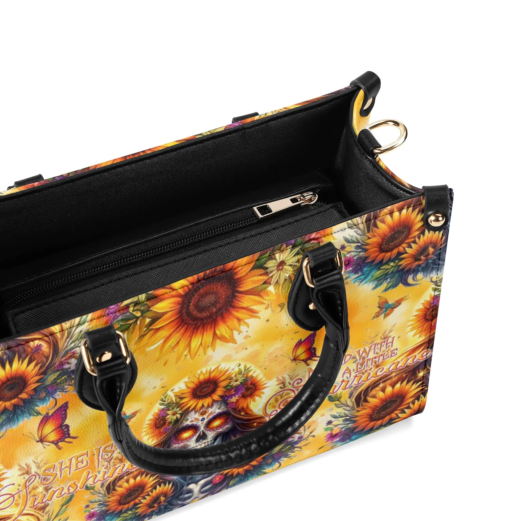 SHE IS SUNSHINE SUNFLOWER SKULL LEATHER HANDBAG - TLNT2406243