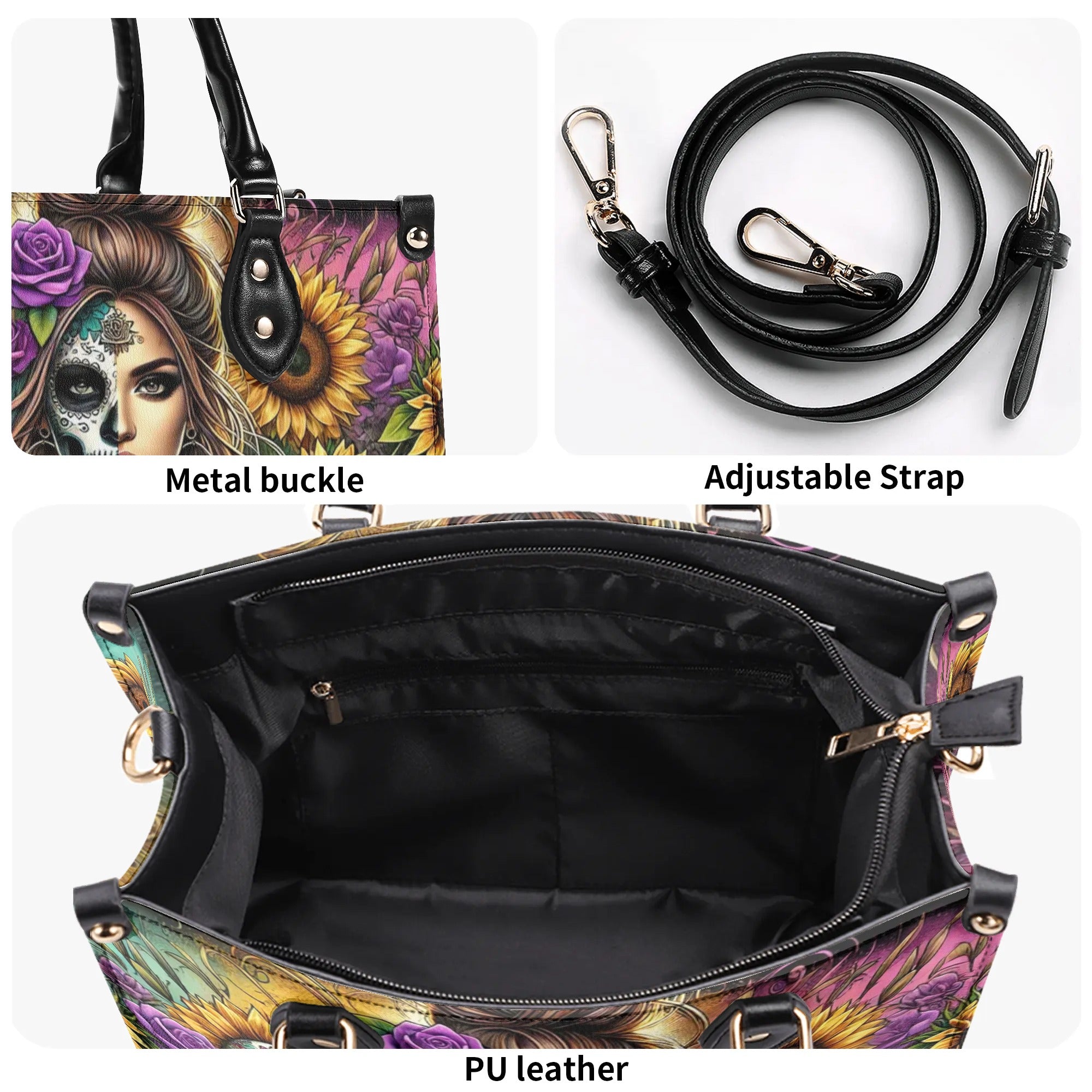 SKULL LADY FLOWER LEATHER HANDBAG - TLNT0908244