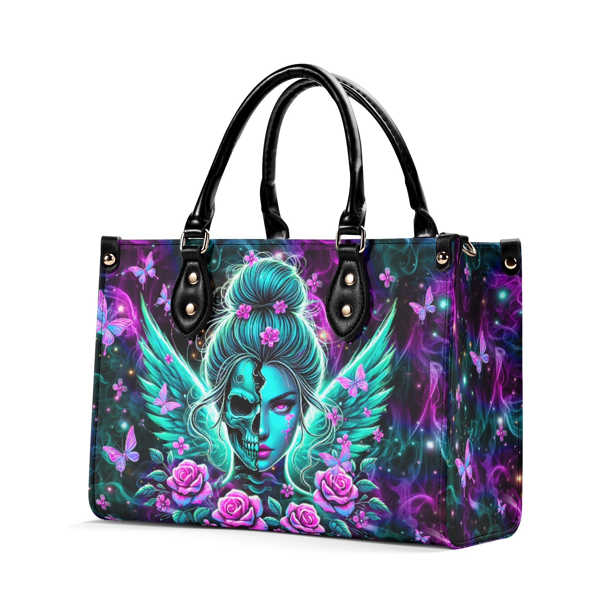 SKULL WINGS WITH ROSES LEATHER HANDBAG - YHHN0403254