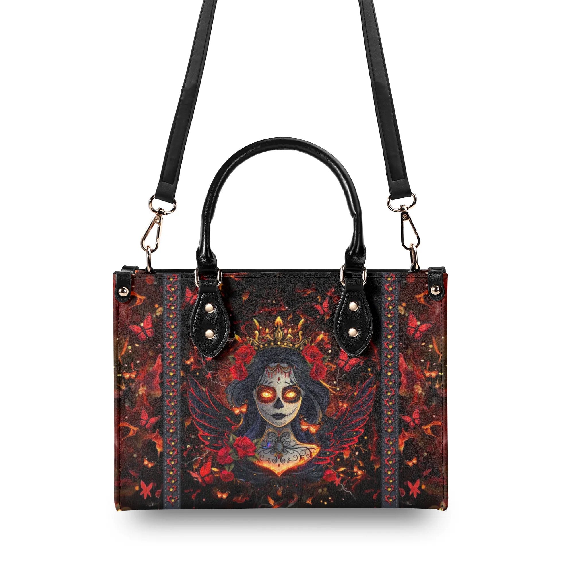 RED BLACK SKULL LADY LEATHER HANDBAG - YHLT1110242