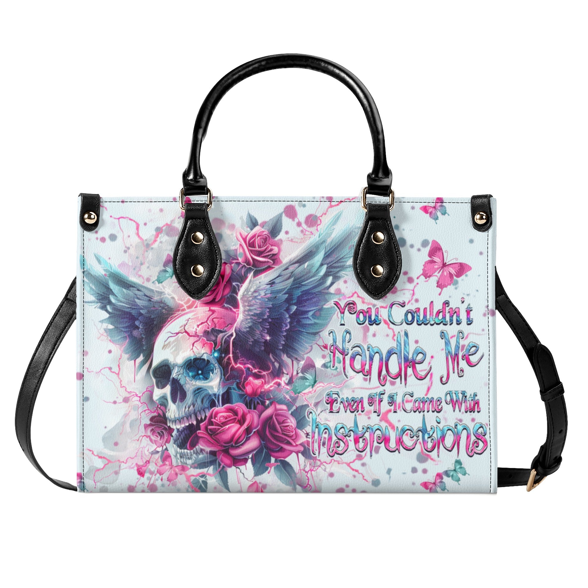 YOU COULDN'T HANDLE ME SKULL WINGS LEATHER HANDBAG - YHHN2510244