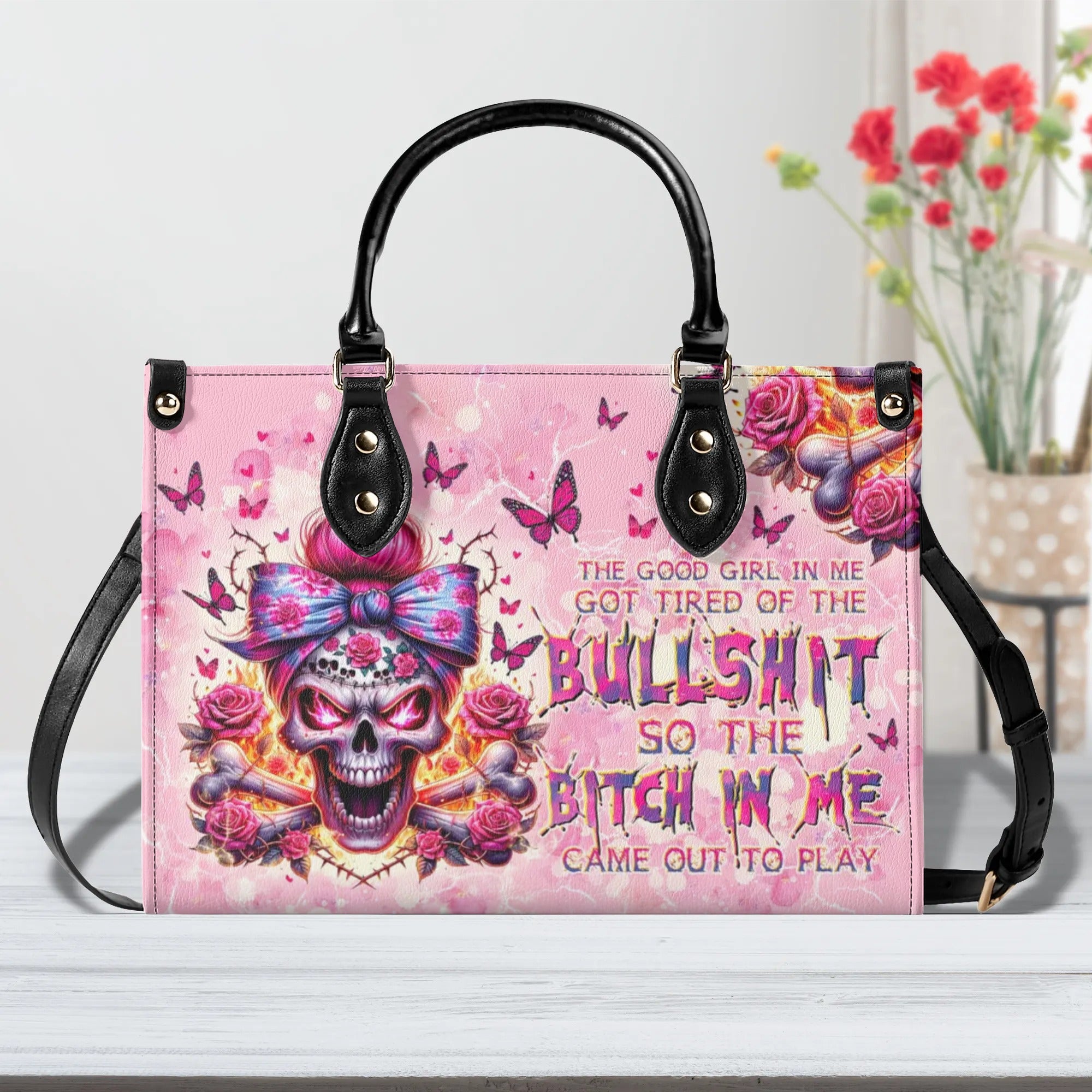 THE GOOD GIRL IN ME MESSY BUN SKULL LEATHER HANDBAG - TLTW0606246