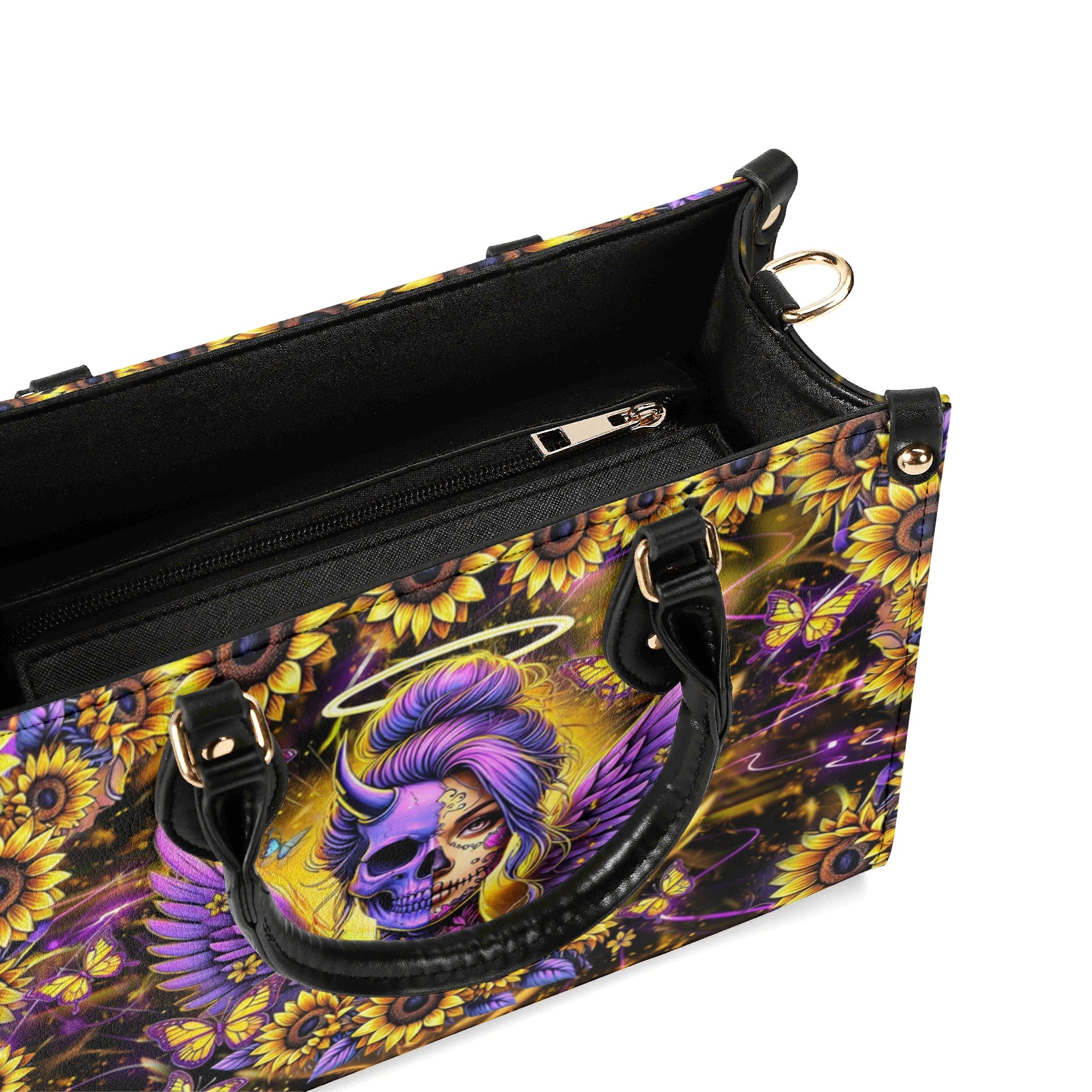 SKULL LADY SUNFLOWER LEATHER HANDBAG - YHLT3112244