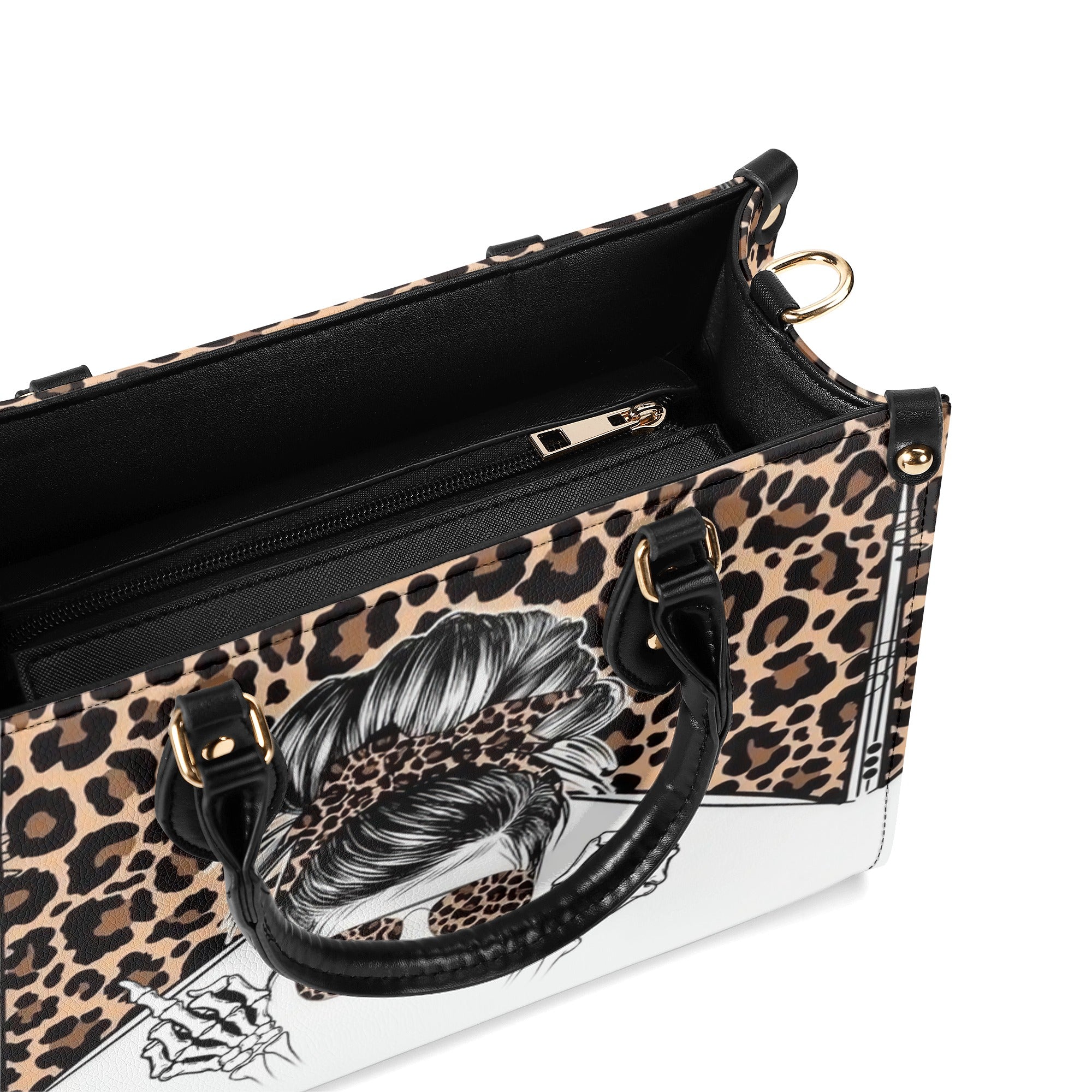 MESSY BUN SKULL LEOPARD LEATHER HANDBAG - YHDU1612244