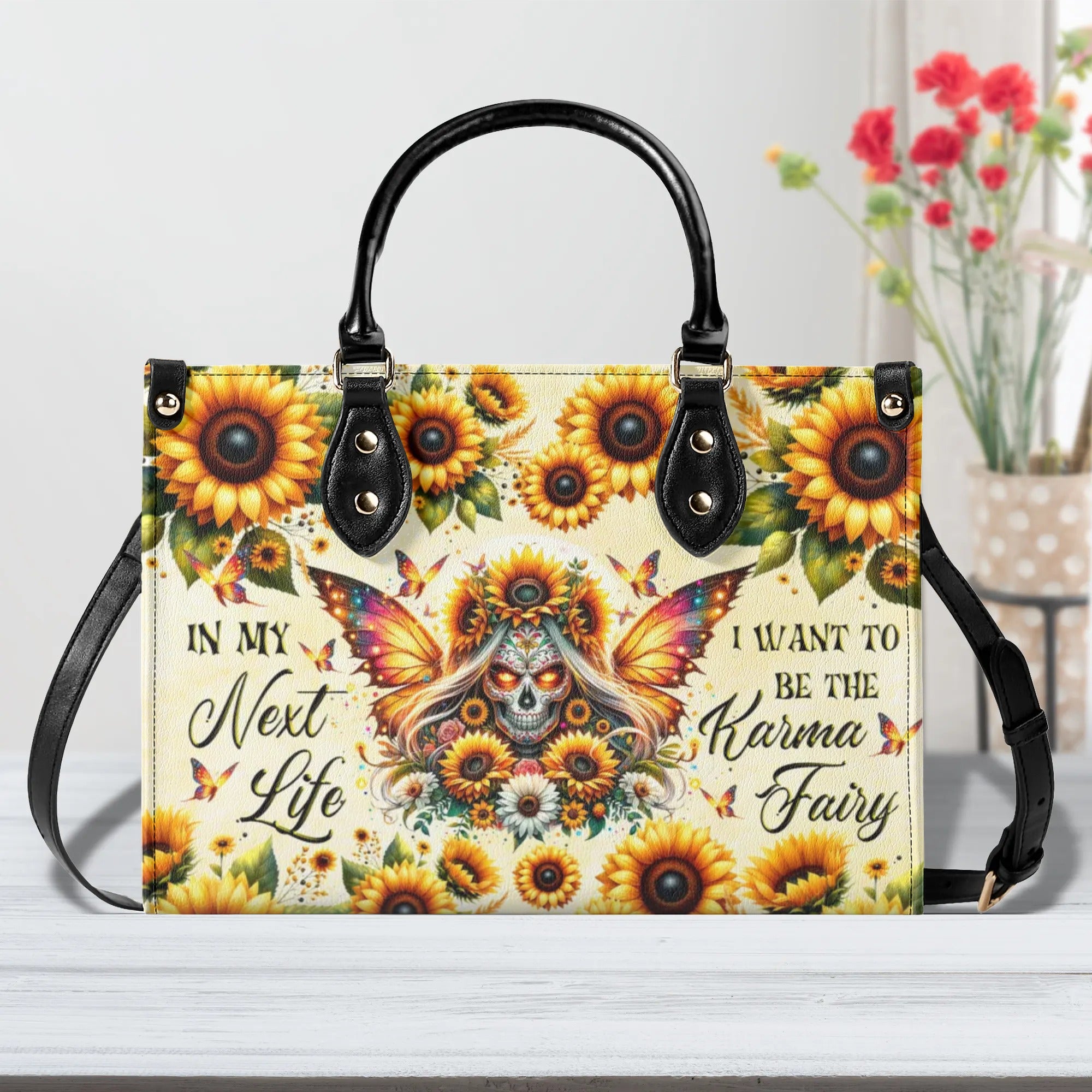 KARMA FAIRY SUGAR SKULL SUNFLOWER LEATHER HANDBAG - TLTR2106244