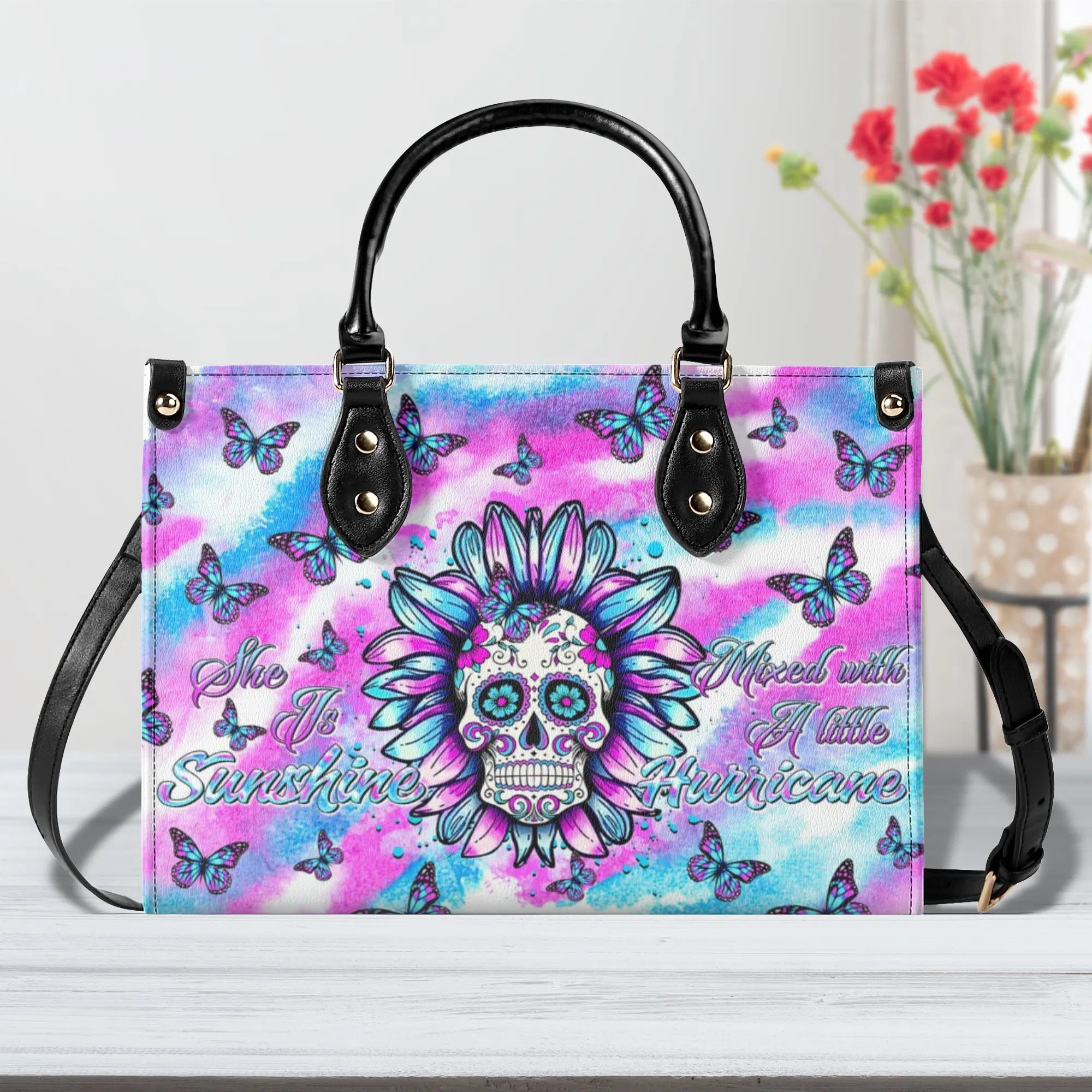 SHE IS SUNSHINE TIE DYE SUGAR SKULL LEATHER HANDBAG - TLTR2407244