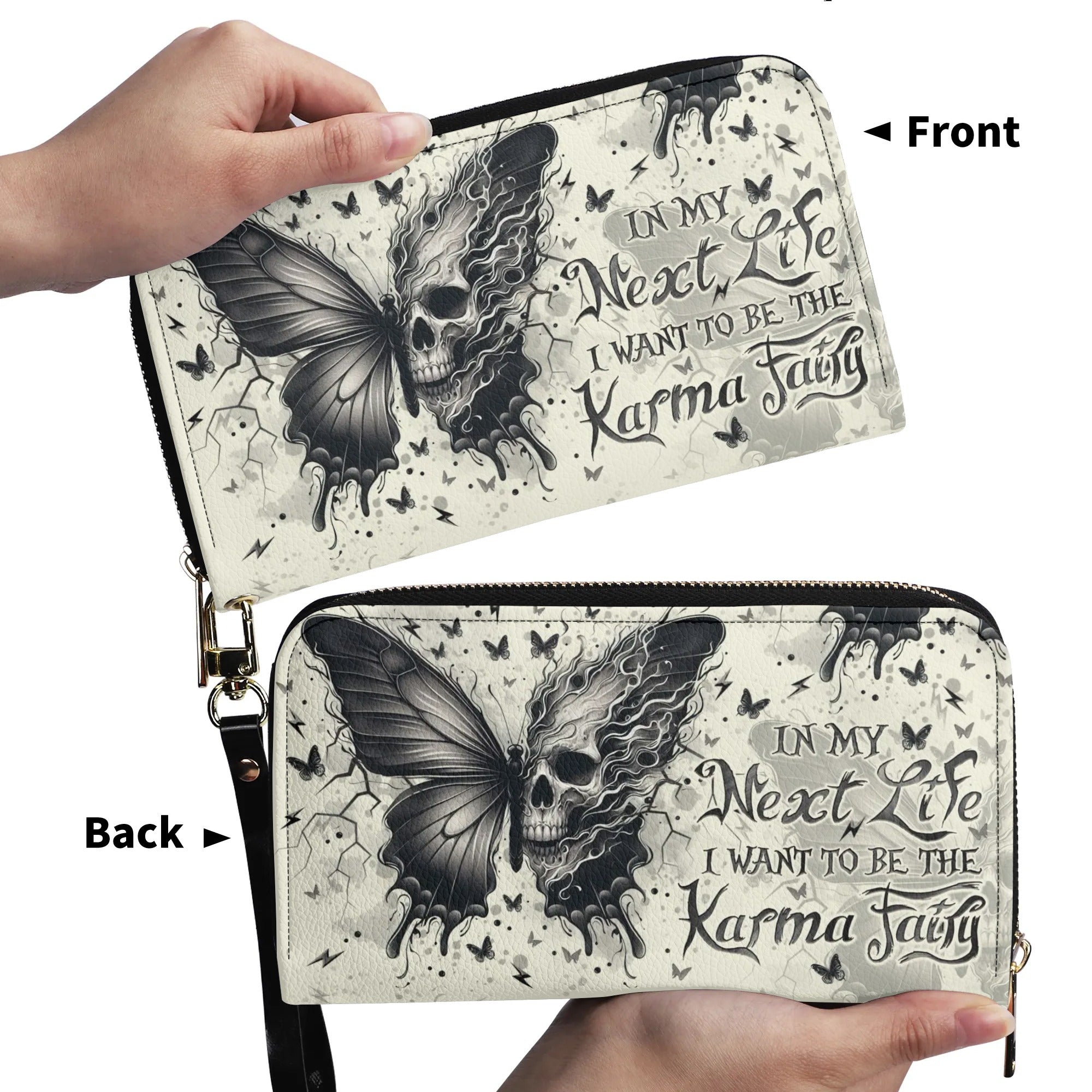 KARMA FAIRY SKULL BUTTERFLY ZIPPER LEATHER WALLET - TLNO2308247