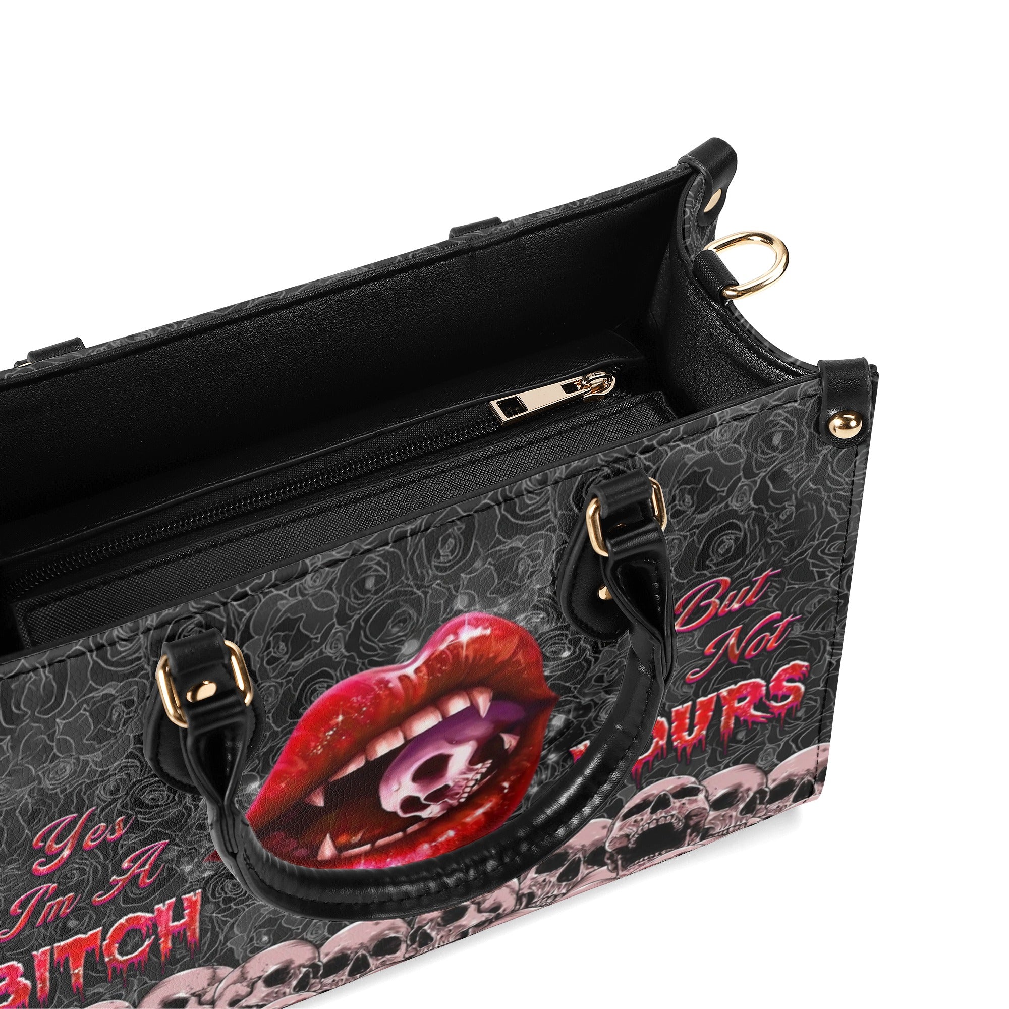 YES I'M A B BUT NOT YOURS SKULL LIPS LEATHER HANDBAG - YHHG3112244