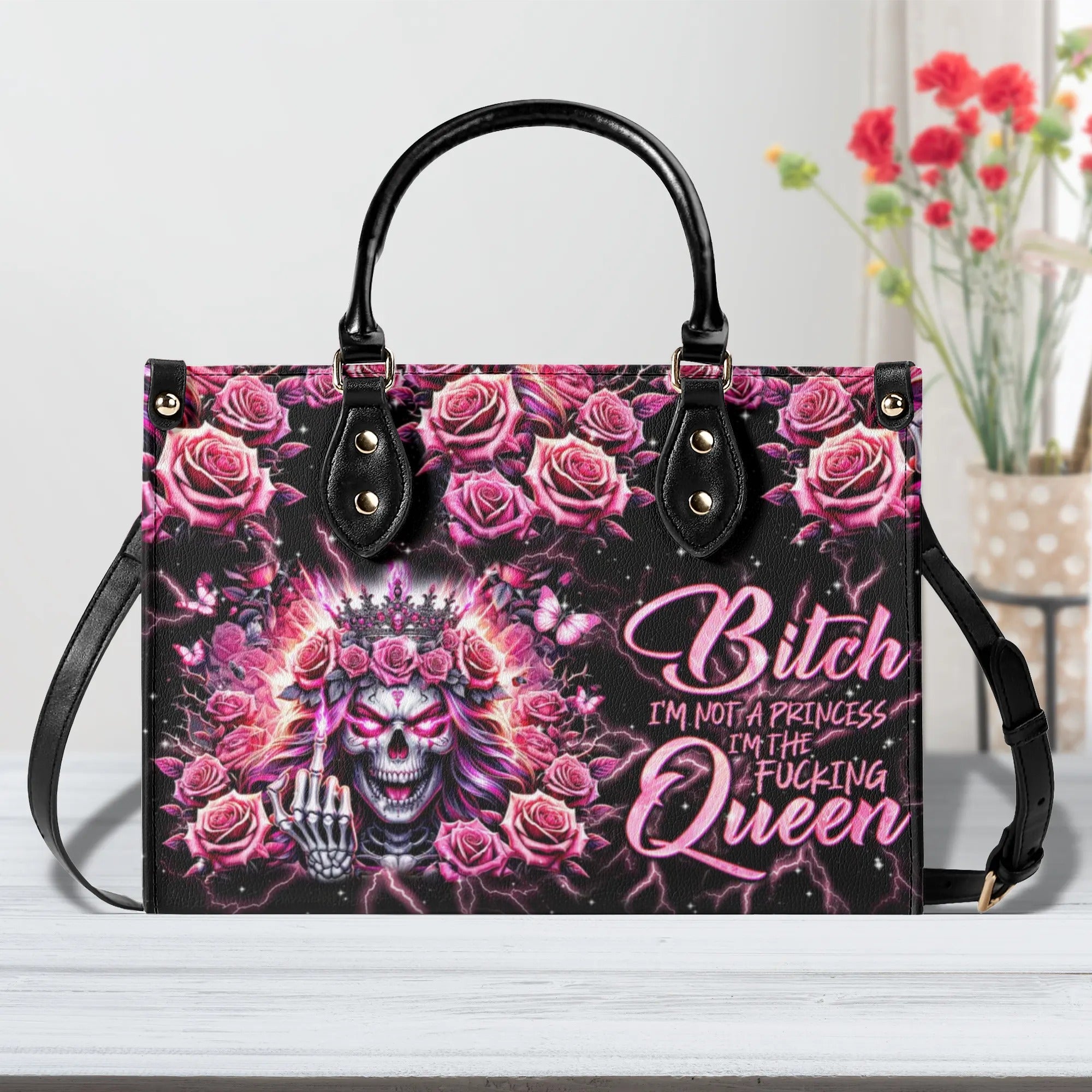 I'M THE FKING QUEEN SKULL LEATHER HANDBAG - TLNT1706244