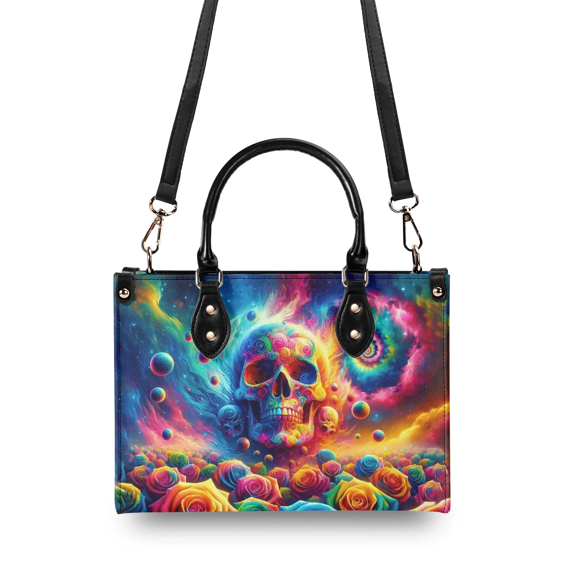 COLORFUL SKULL ROSE LEATHER HANDBAG - TLNT3005246