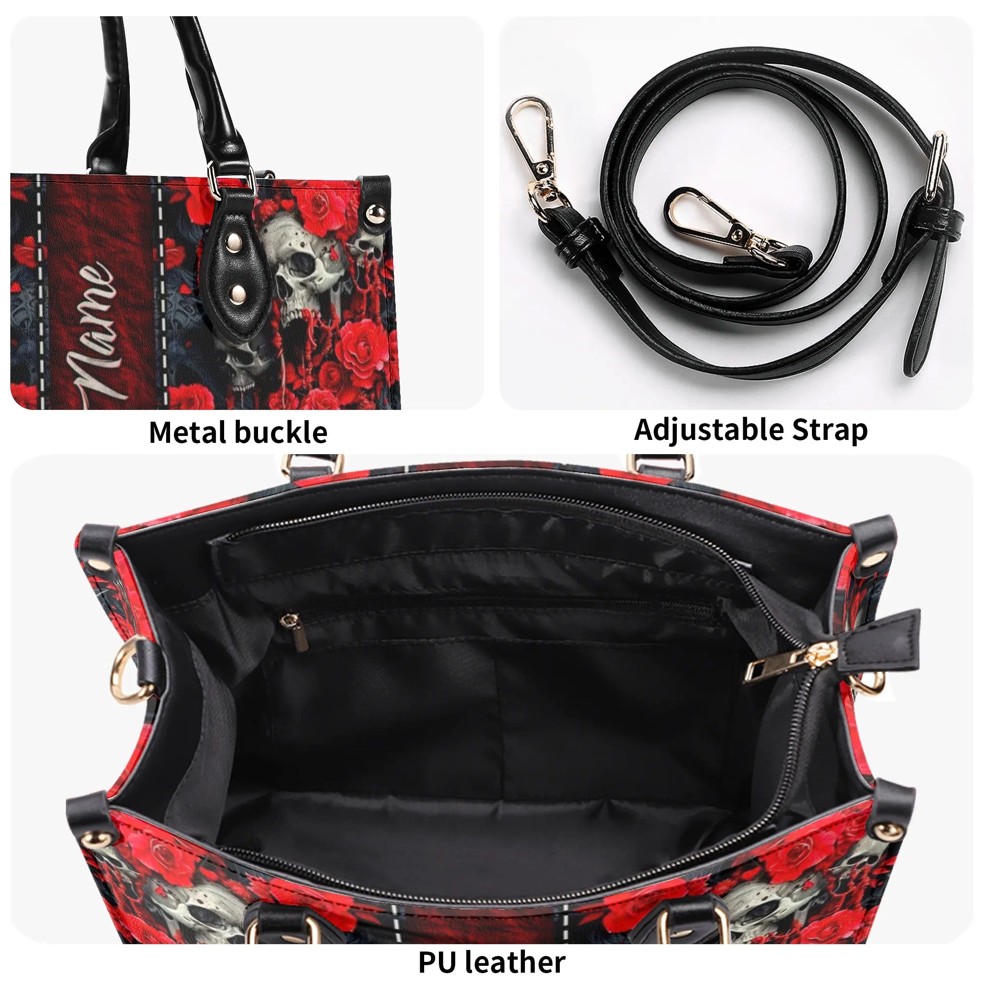 SKULL ROSES LEATHER HANDBAG - TLNZ3009243