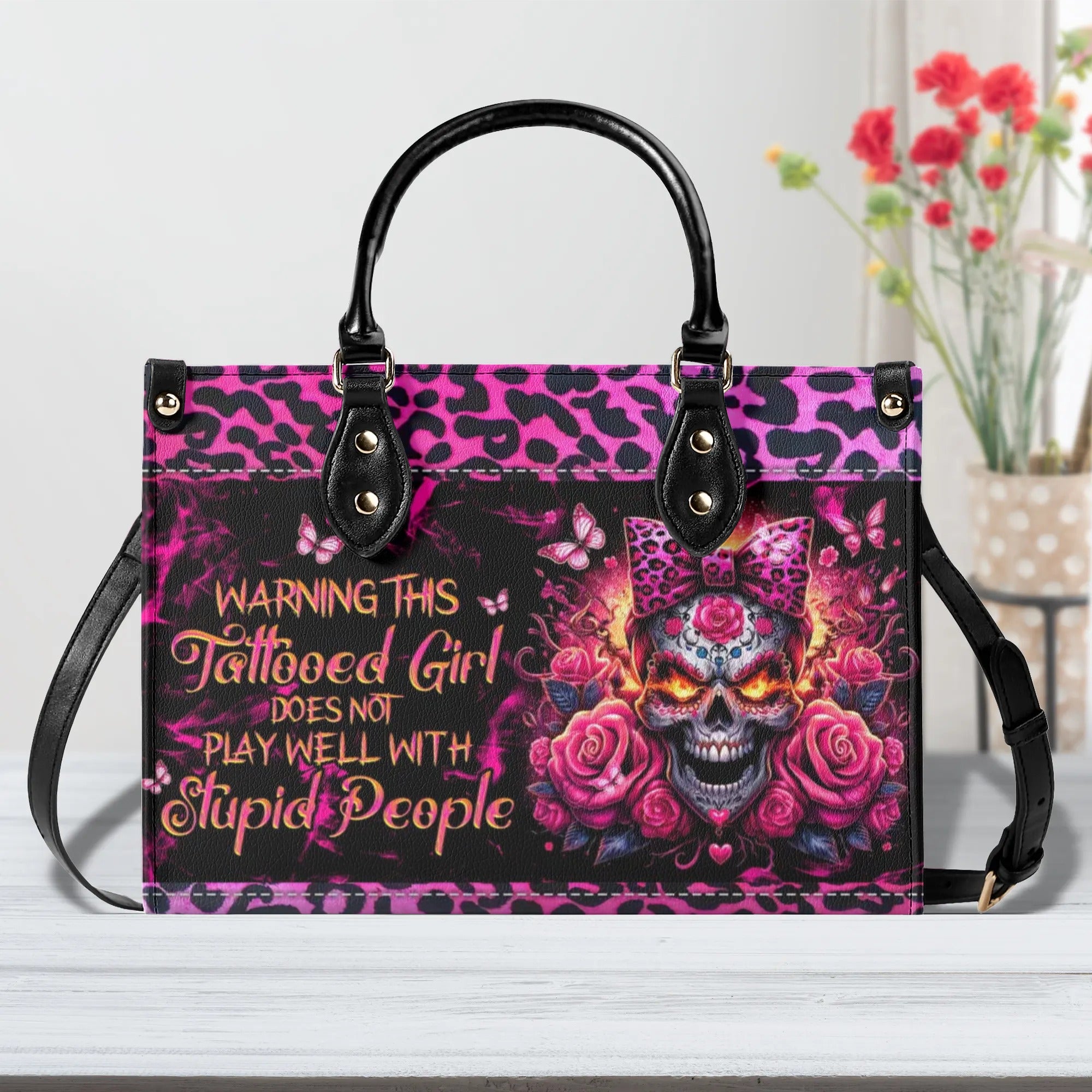 WARNING THIS TATTOOED GIRL LEATHER HANDBAG - TLNZ2805244