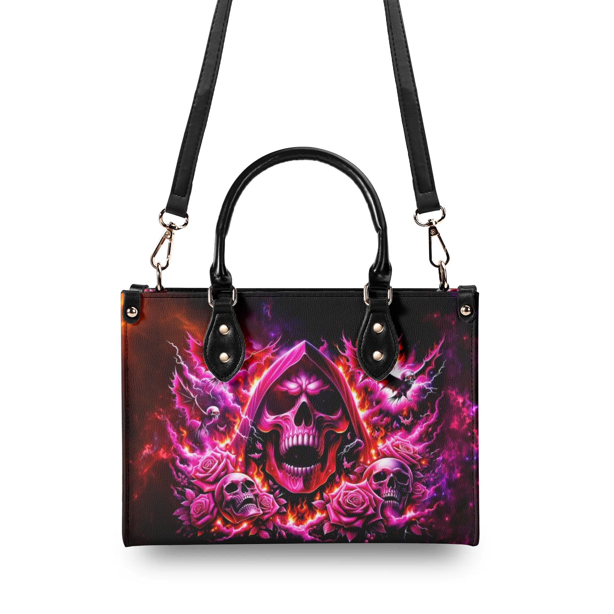 REAPER SKULL ROSE STORM LEATHER HANDBAG - TLTW1006241