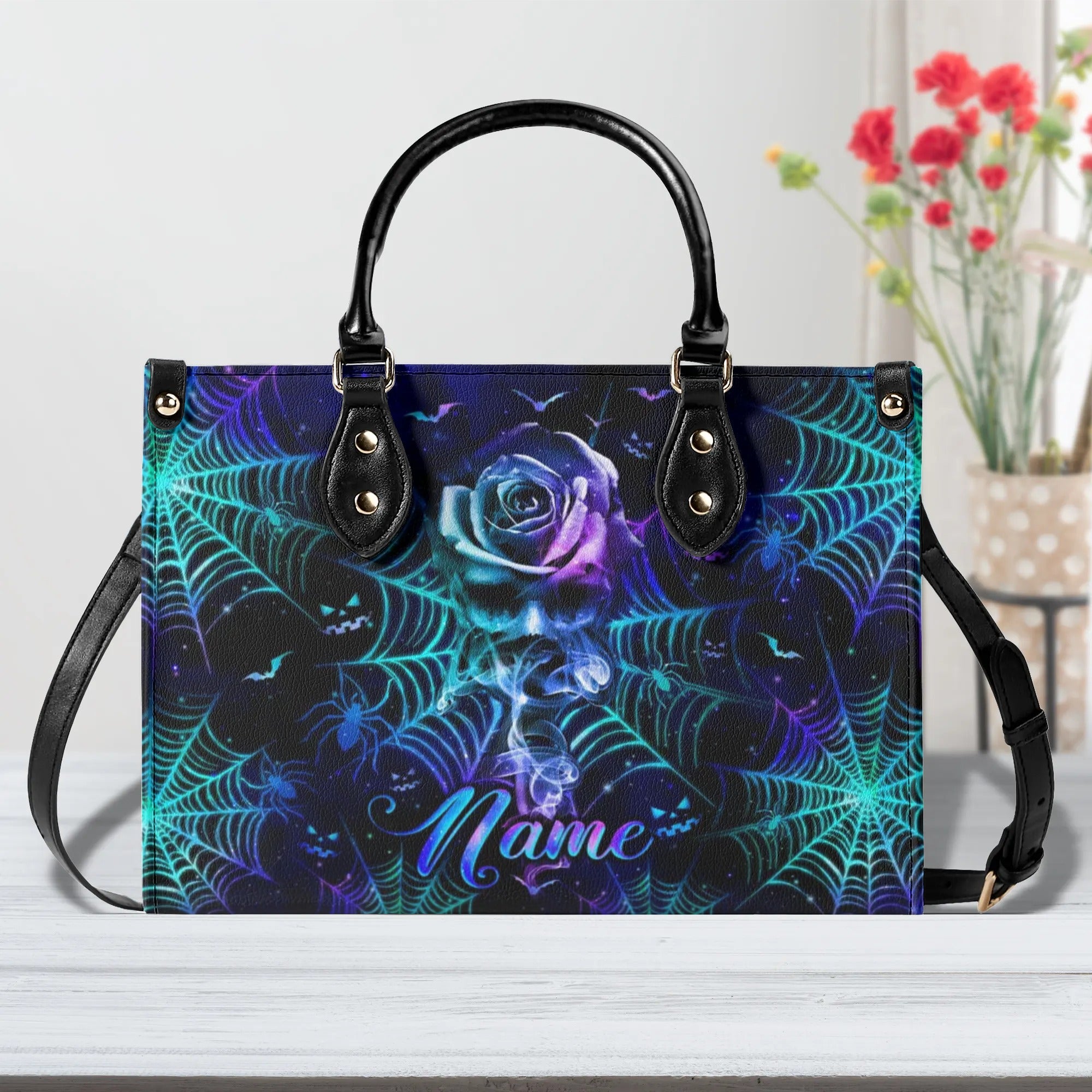 SMOKE ROSE SKULL HALLOWEEN LEATHER HANDBAG - TLNO1308244