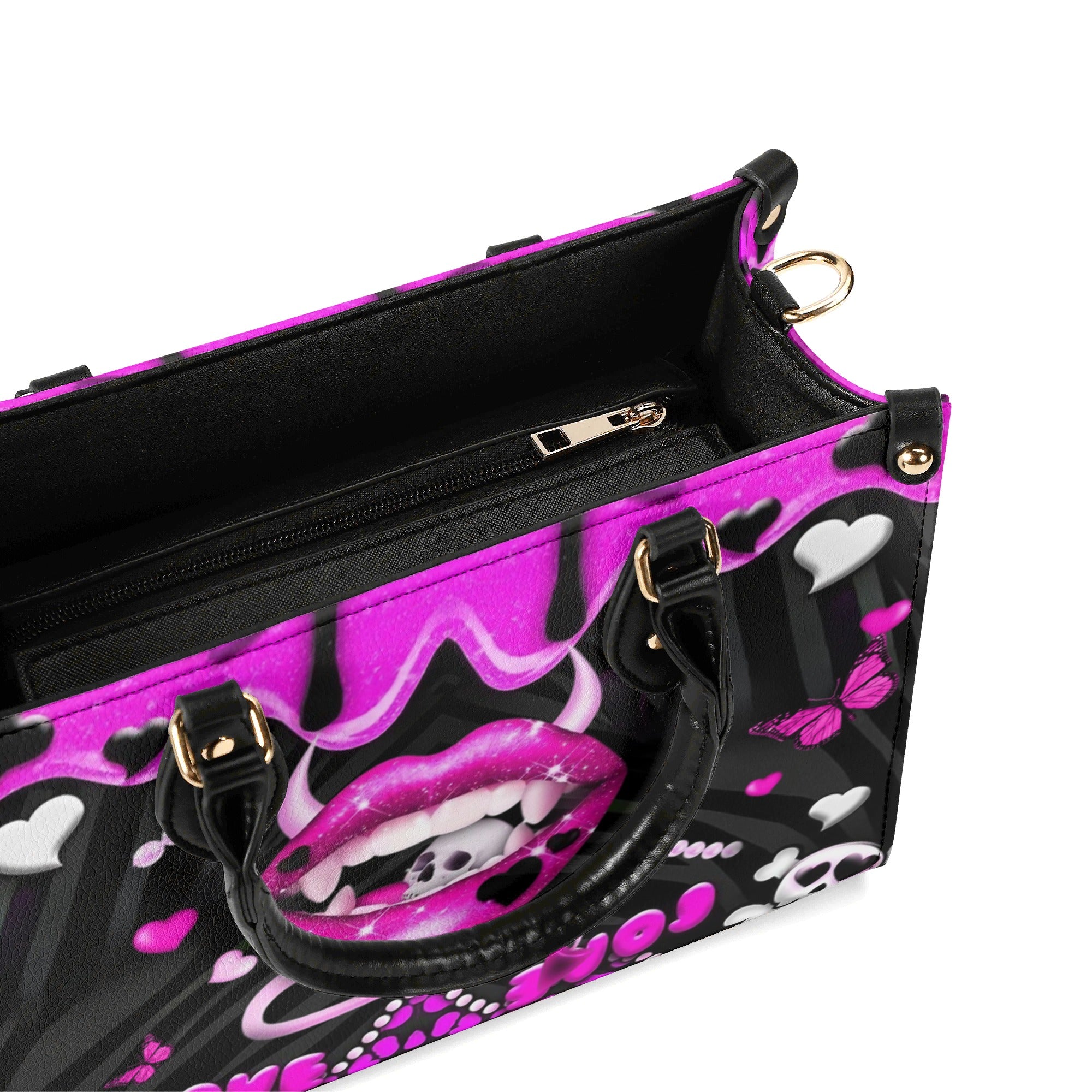 PURPLE EVIL LIPS LEATHER HANDBAG - YHLN0201254