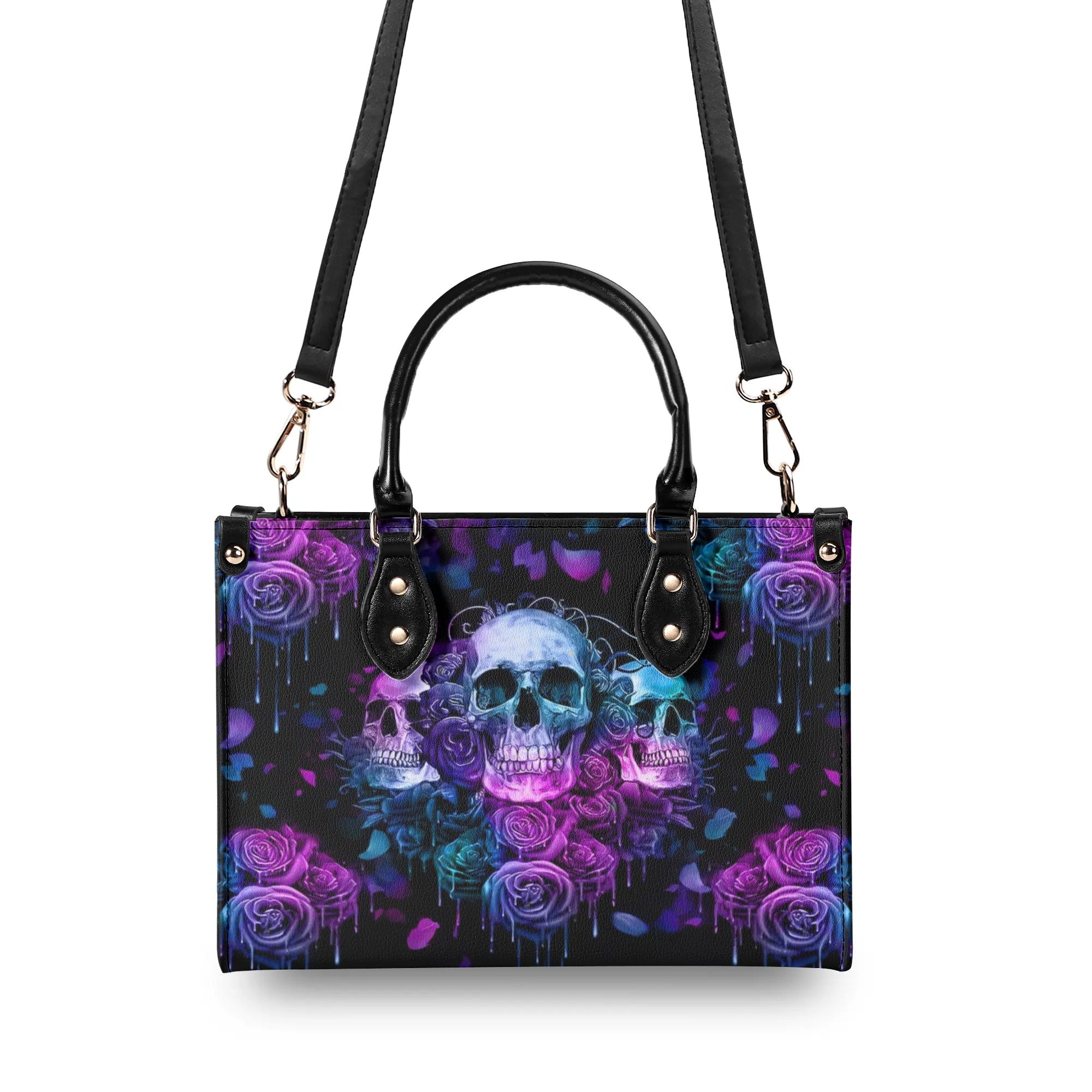 THREE SKULLS ROSE LEATHER HANDBAG - TLNZ2608243