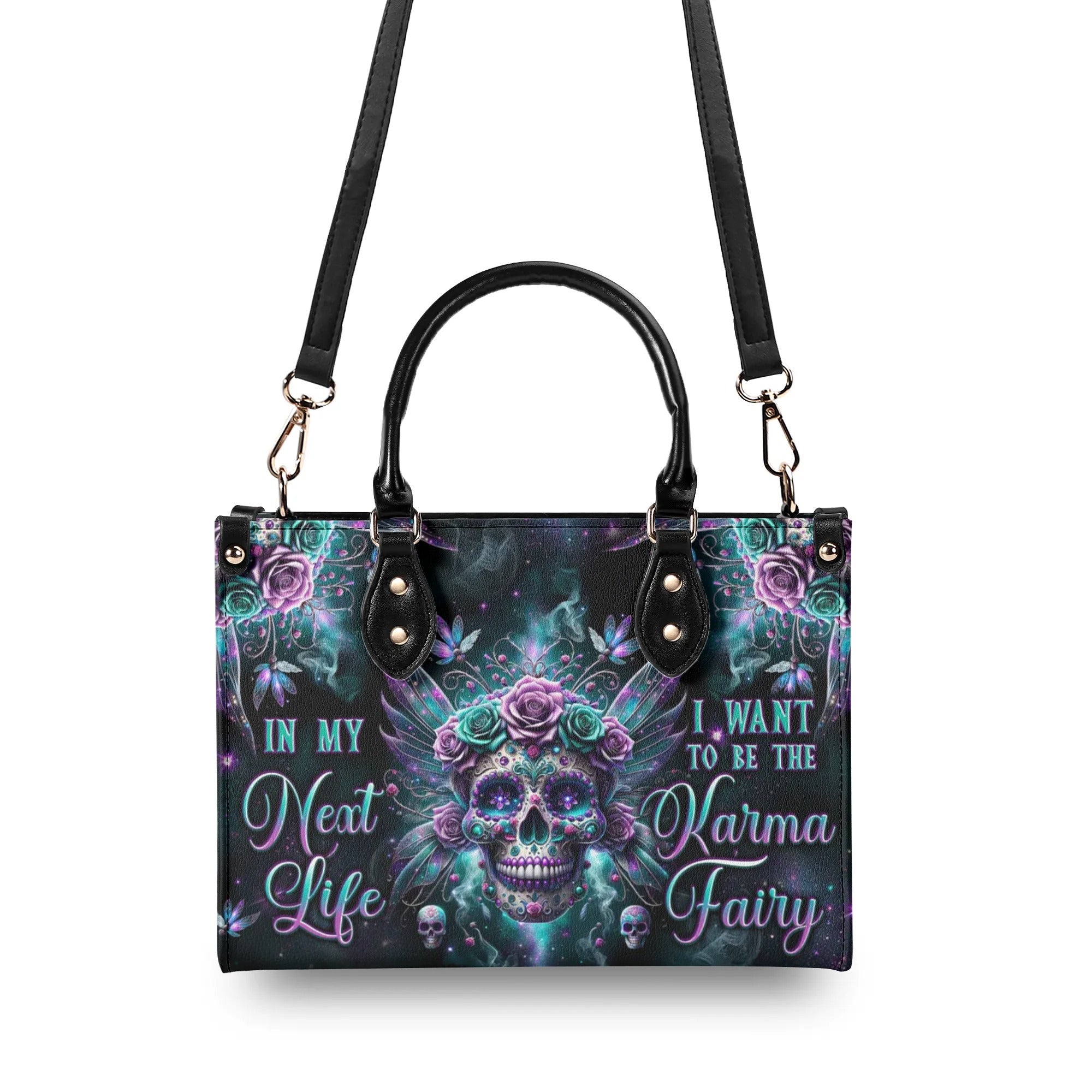 KARMA FAIRY SPARKLE SKULL LEATHER HANDBAG - TLPQ0107244