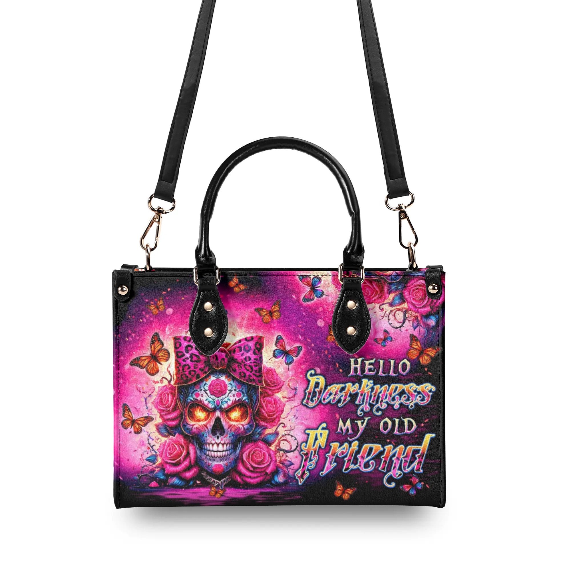 HELLO DARKNESS MY OLD FRIEND SUGAR SKULL LEATHER HANDBAG - TLTW0306241