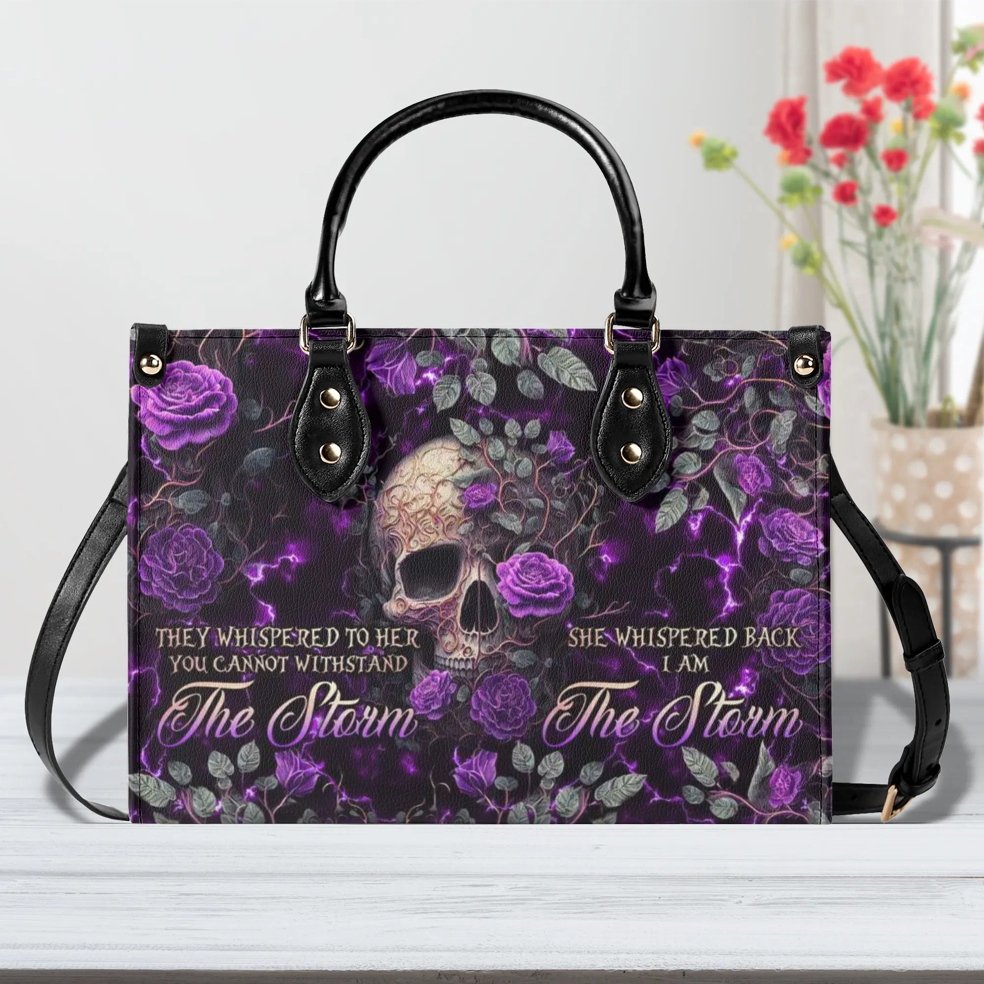 I AM THE STORM ROSE SKULL LEATHER HANDBAG - TLNO0606242