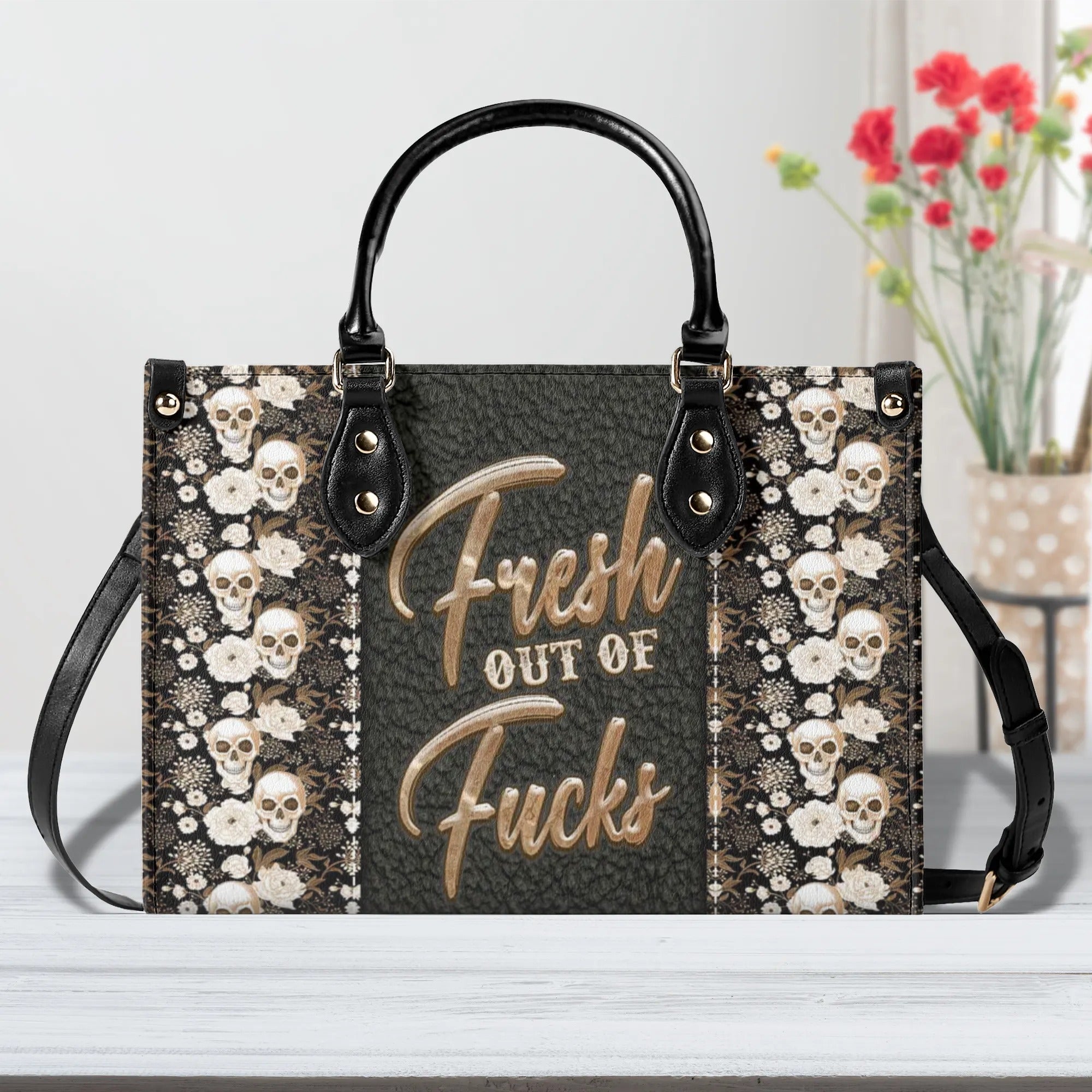 FRESH OUT OF F SKULL FLOWER LEATHER HANDBAG - TLNZ1208244