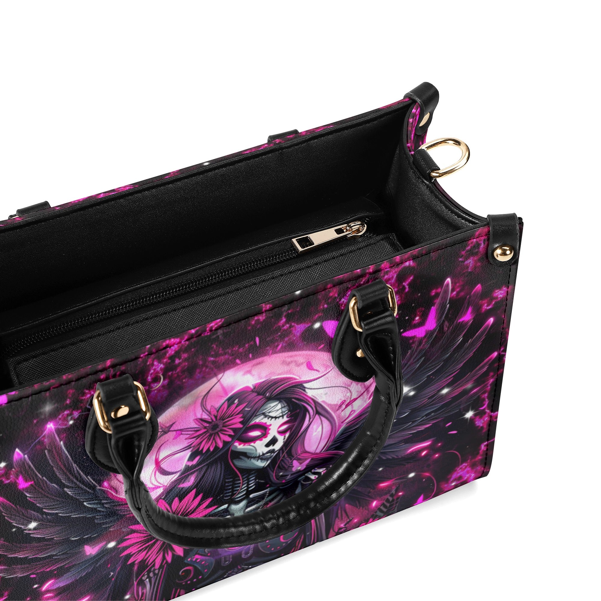 PINK BLACK SKULL LADY LEATHER HANDBAG - YHDU1410244