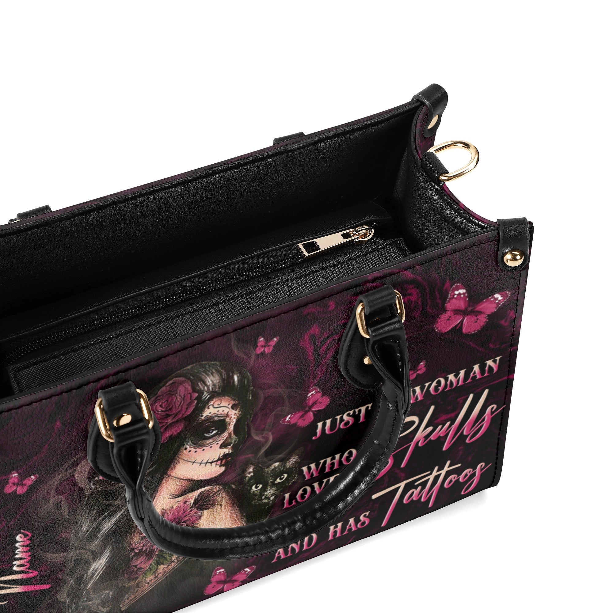 JUST A WOMAN WHO LOVES SKULLS LEATHER HANDBAG - YHLN1410244