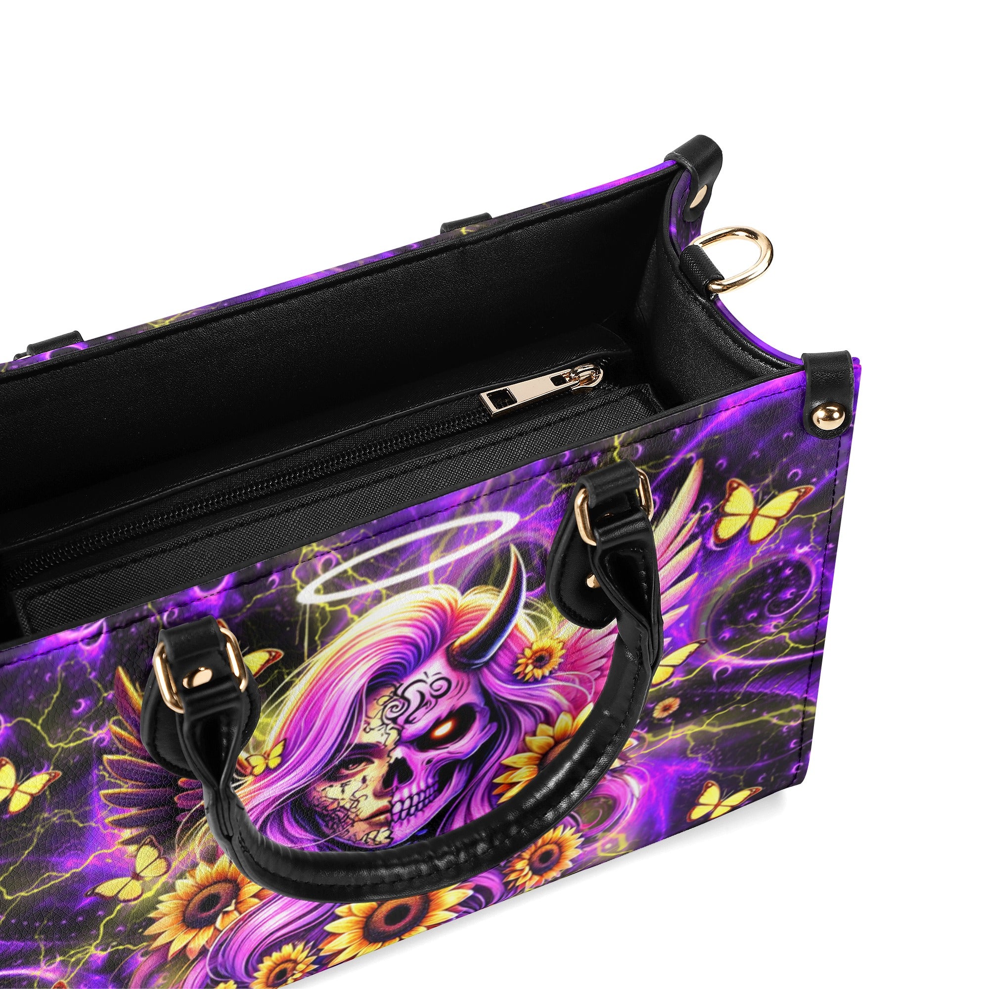 SKULL LADY SUNFLOWER LEATHER HANDBAG - YHDU3012244