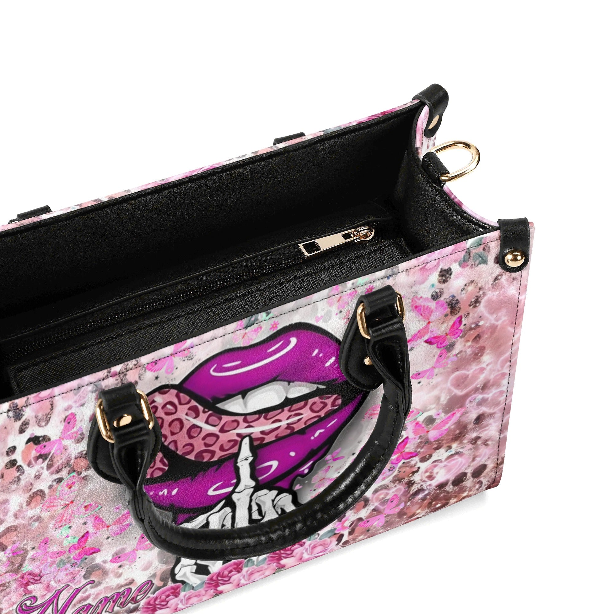 LEOPARD LIPS SKULL LEATHER HANDBAG - YHLN2701244